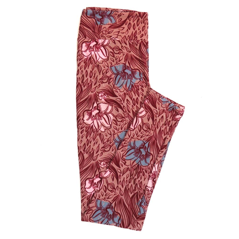 Lularoe One Size Floral Print Leggings for Women - Light Red, Dark Red, Blue (Fits Sizes 2-10) | Comfortable Stretchy Yoga Pants for Workout, Lounge & Everyday Wear