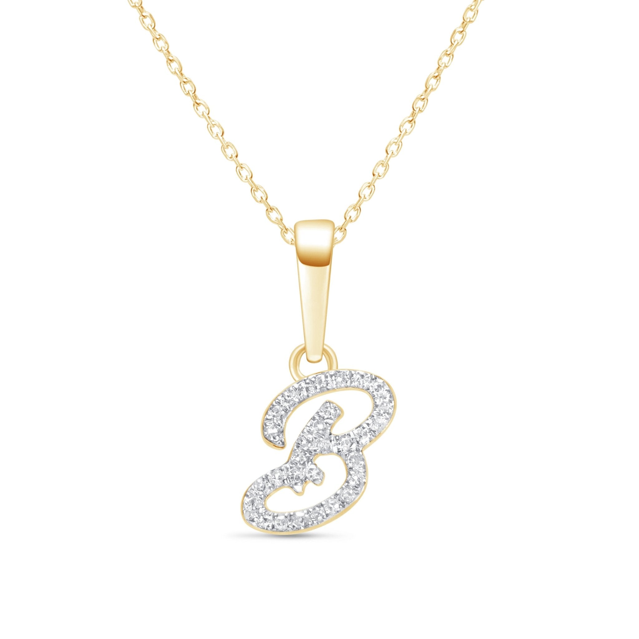 14K Solid Yellow Gold Cursive Diamond Initial Necklace - Personalized Name Pendant for Women, Gift for Her, Birthday, Anniversary, Valentine's Day Jewelry