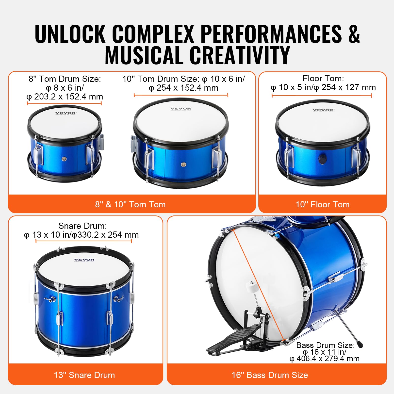 VEVOR 5-Piece Kids Drum Set with Adjustable Throne, Sticks, Cymbal & Pedal - 16