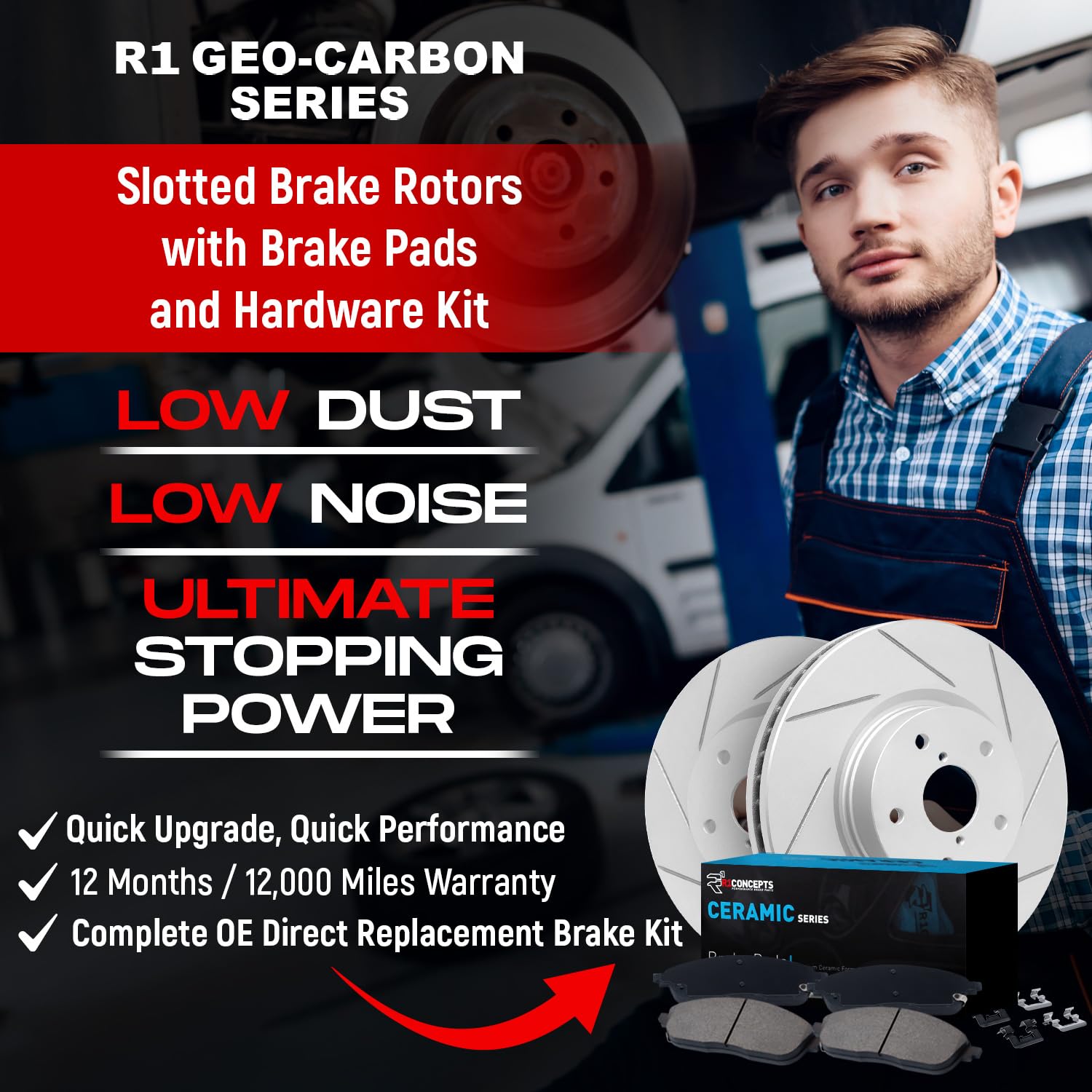 R1 Concepts Premium Ceramic Brake Pads & Rotors Kit - Front & Rear Brake System Replacement for 2008-2014 Cadillac CTS | Includes Hardware | Smooth Stopping Power for City Driving & Highway Commutes