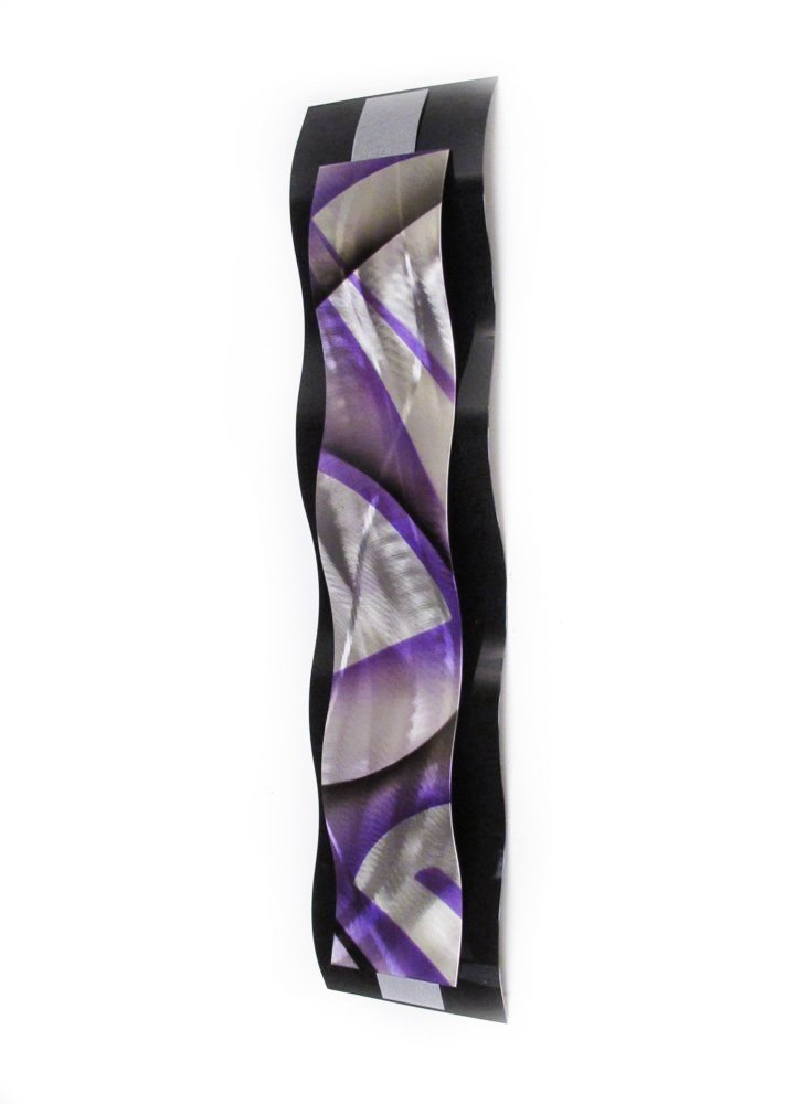 Contemporary Purple Metal Wall Art Sculpture - Rhythmic Curves in Silver & Black - Modern Abstract Home Decor for Living Room, Bedroom & Office