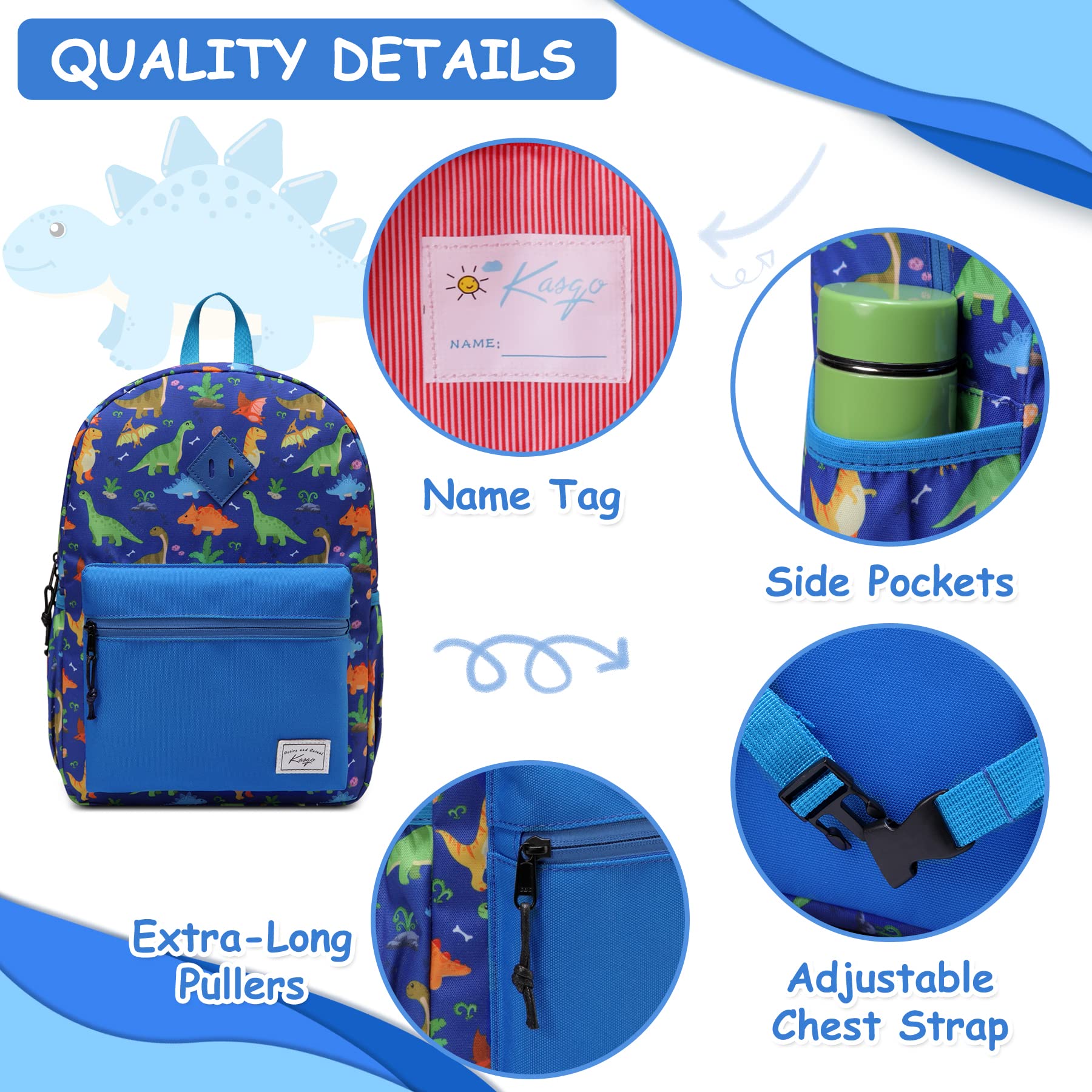 Kasqo Kids Backpack - Water Resistant Lightweight School Bookbag with Adjustable Chest Strap for Boys & Girls | Perfect for Preschool, Daycare & Travel