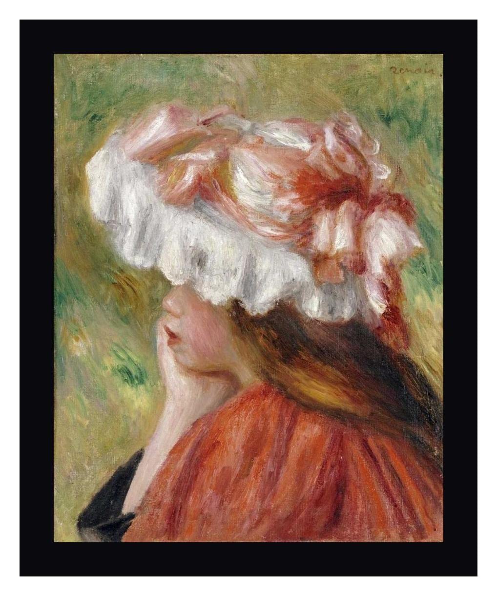 Pierre-Auguste Renoir 'Head of a Young Girl in a Red Hat' Framed Canvas Art Print - 29x36 Inch Wall Decor - Black Wood Frame - Ready to Hang - Perfect for Living Room, Bedroom & Office Decor