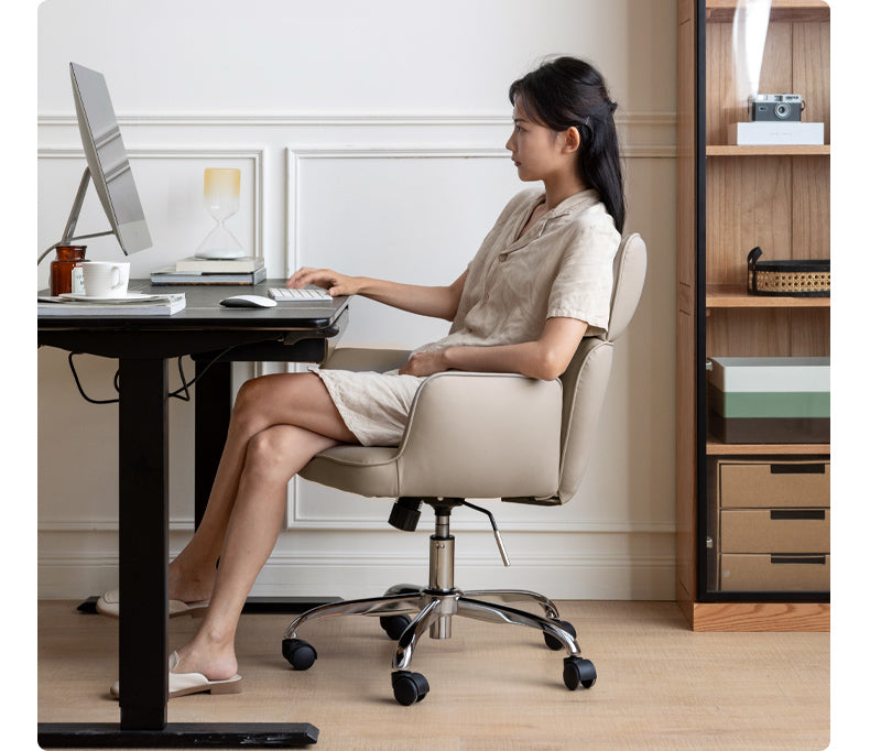 Premium Organic Leather Ergonomic Office Chair - Adjustable Height & Lumbar Support for Home & Workspace Comfort
