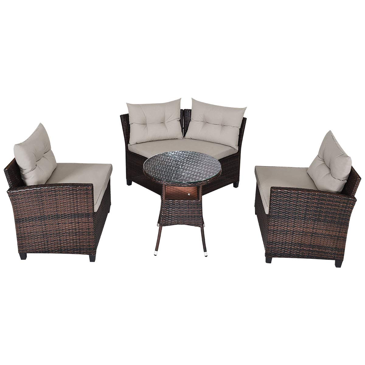 Tangkula 4-Piece Outdoor Patio Furniture Set - Modern C-Shaped Wicker Sectional Sofa with Cushions & Glass Coffee Table, Water-Resistant Rattan Deck Set for Garden, Poolside, Balcony, Backyard (Beige) | Perfect for Lounging, Entertaining & Relaxing Outdoors