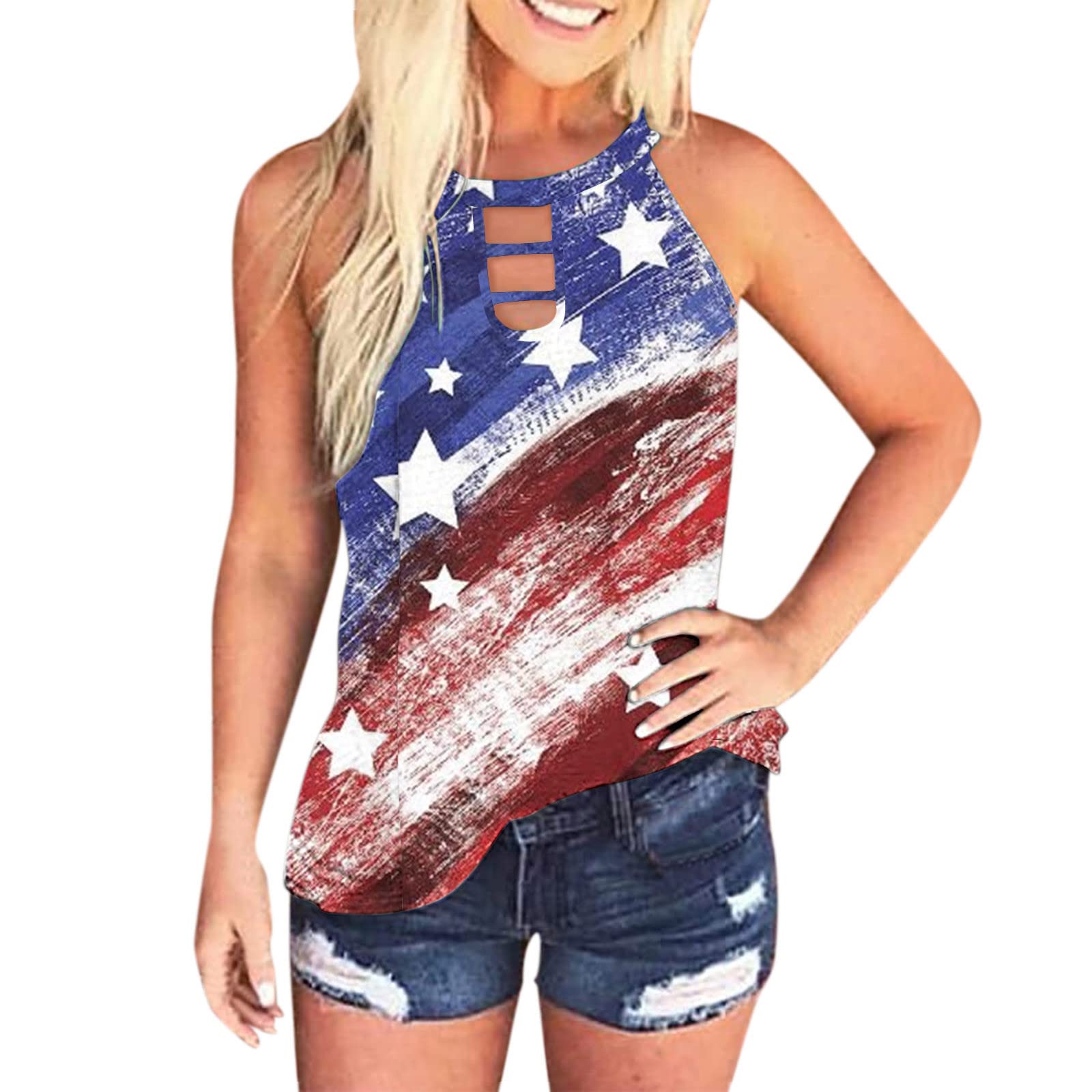 American Flag Print Women's Tank Top - Sleeveless Summer Shirt for Independence Day & Casual Wear | Patriotic, Sexy & Comfortable for Beach, BBQ & Outdoor Events