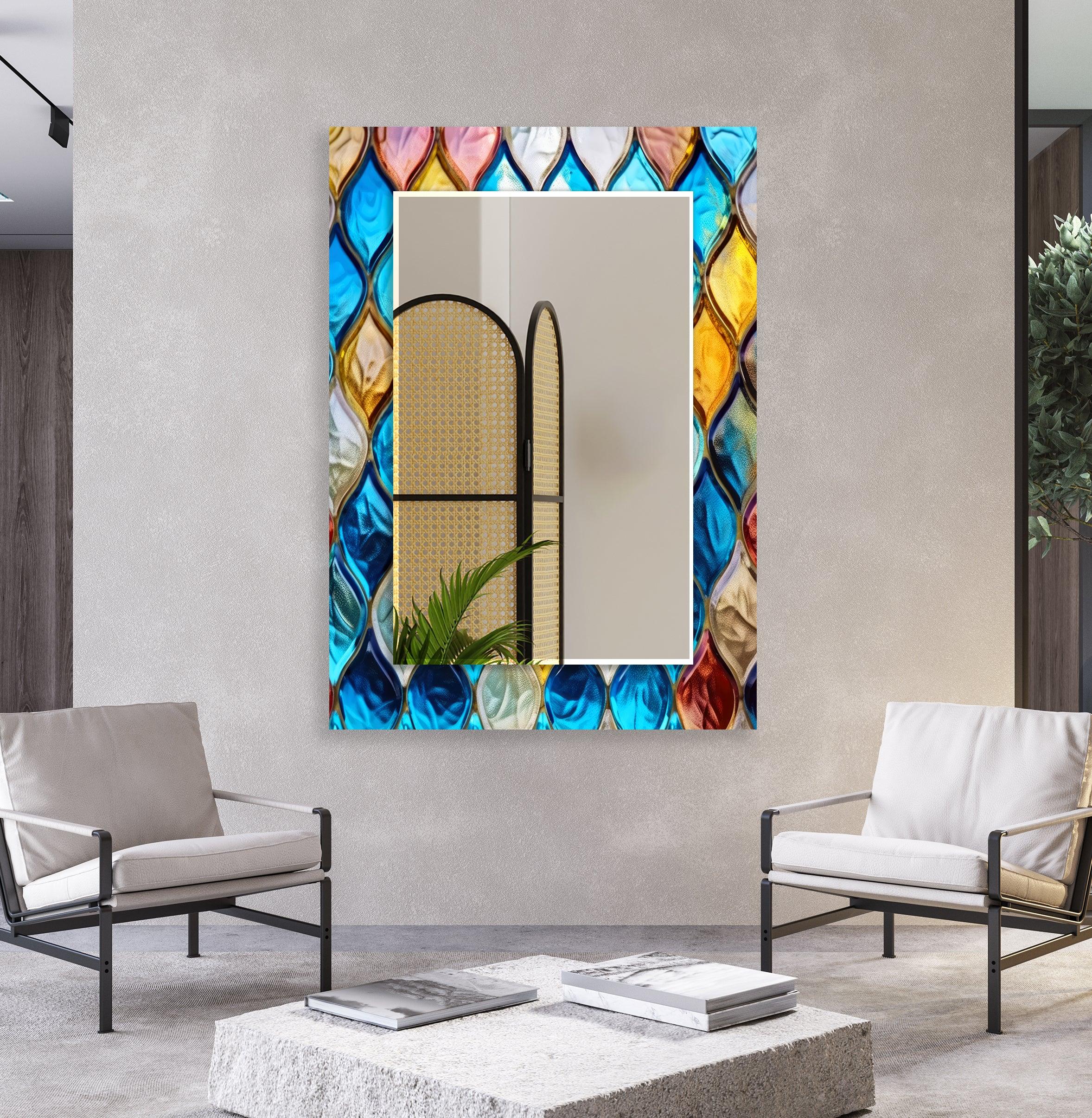 Blue Mosaic Stones Wall Mirror - Handcrafted Decorative Bathroom & Living Room Mirror with Stunning Glass Tile Design - Perfect for Home Decor, Vanity, and Entryway