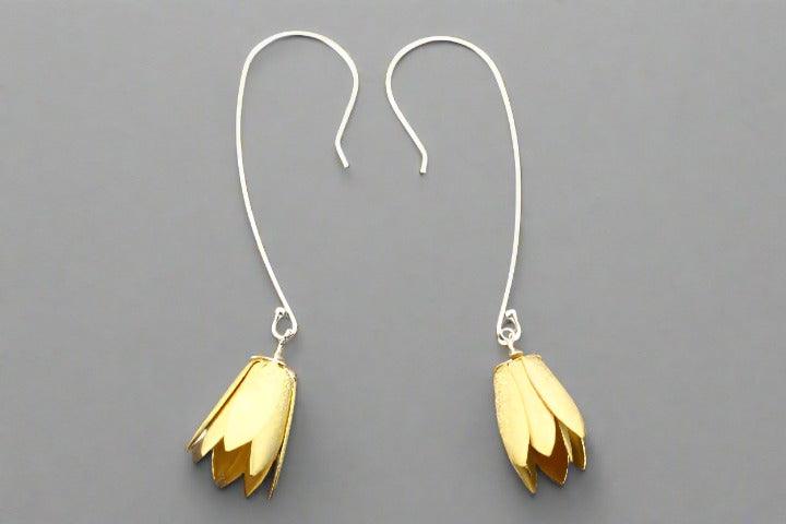 Golden Bell Flower Drop Earrings - Gold Over Silver - Elegant Dangle Earrings for Women, Perfect for Parties, Weddings & Special Occasions