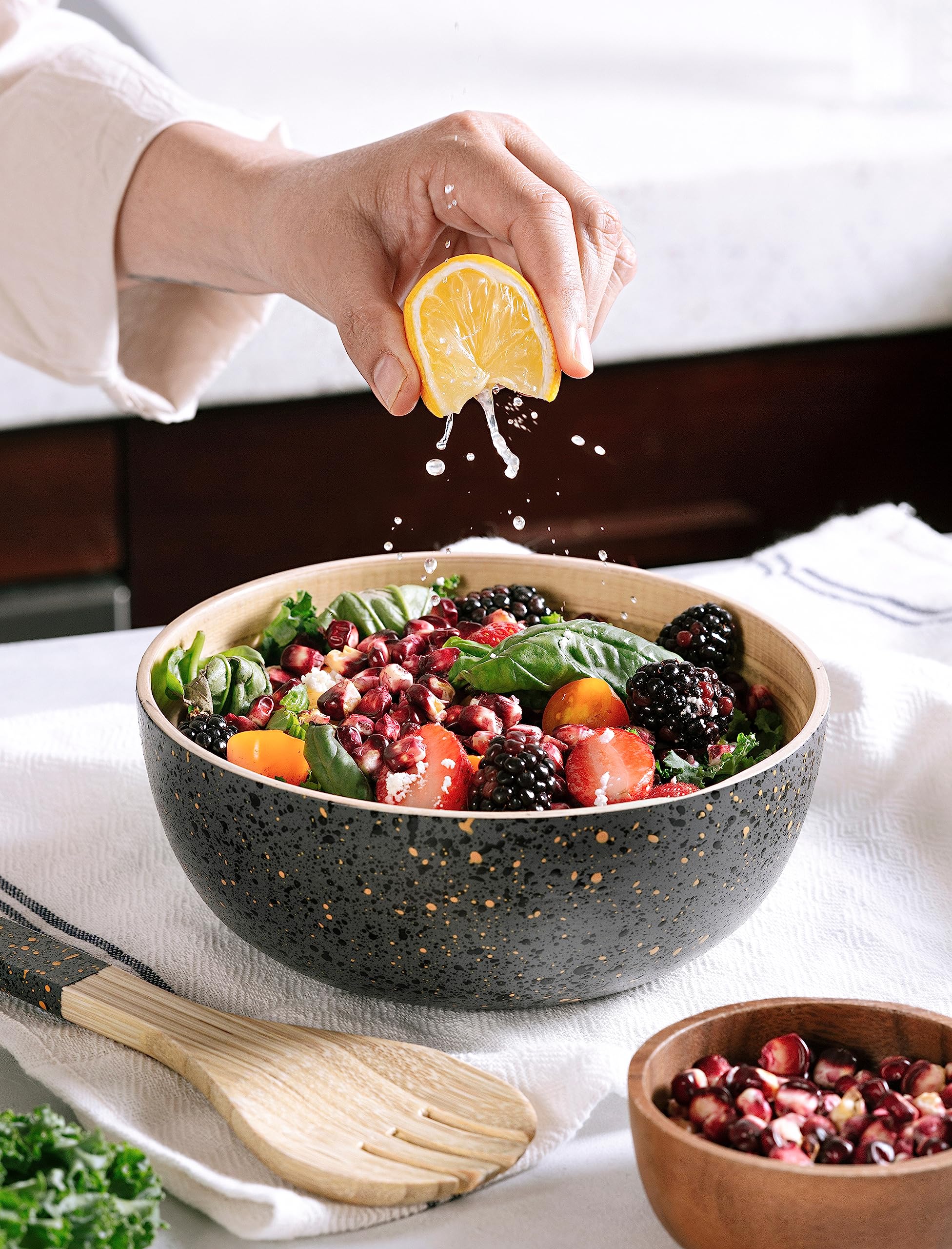 Handmade Bamboo Salad Bowl - Wooden Serving Bowl for Pasta & Snacks | Kitchen & Dining Decor