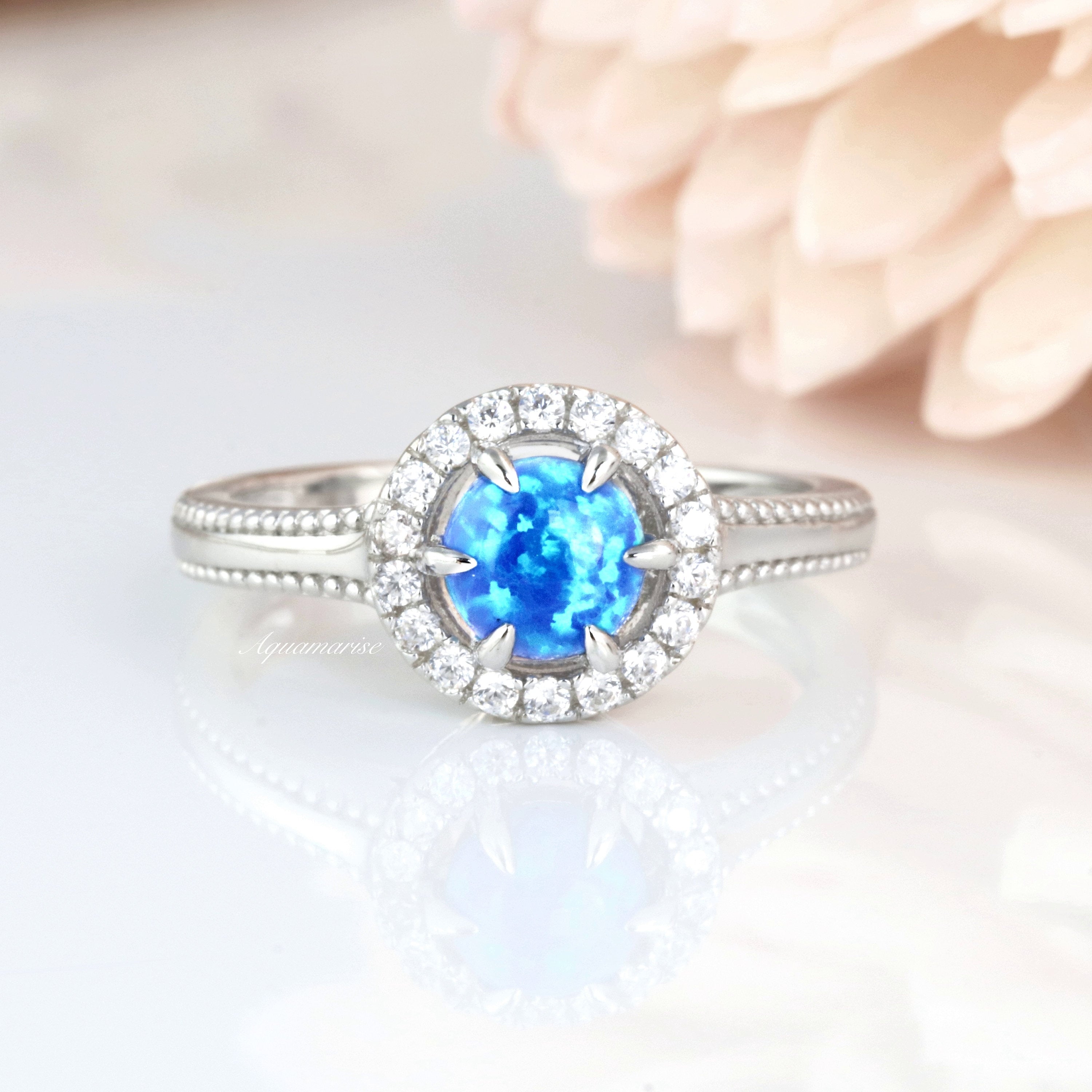 Ella Blue Fire Opal Ring - Sterling Silver Women's Jewelry for Engagement, Wedding & Everyday Wear | Handmade Gemstone Ring Gift for Her