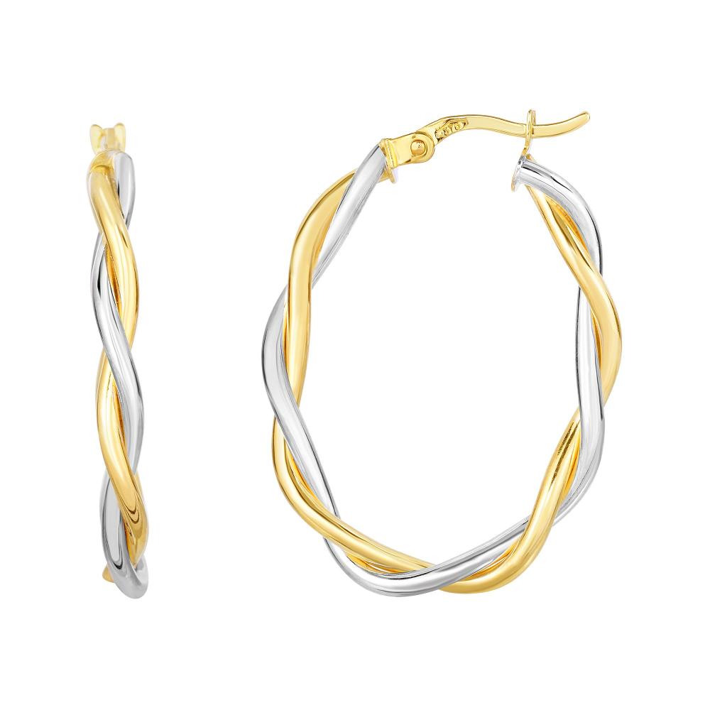 10K Gold Oval Polished Twist Hoop Earrings for Women - Elegant Dangle Earrings for Everyday Wear, Parties & Special Occasions