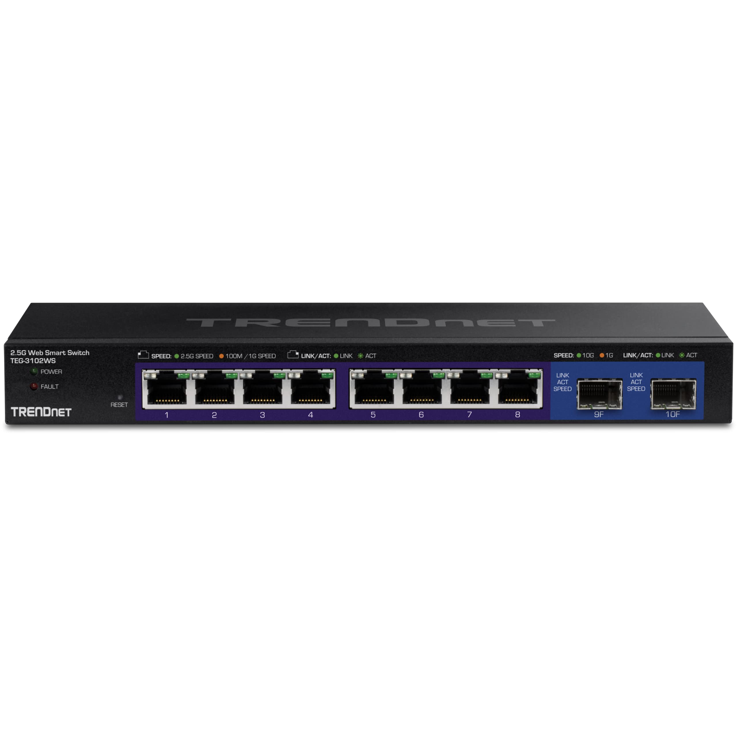 TRENDnet TEG-3102WS 10-Port Multi-Gig Web Smart Switch with 8 x 2.5G Ethernet Ports & 2 x 10G SFP+ Slots - Metal Housing Managed Network Switch for Home Office & Business - Lifetime Warranty (Black) - Ideal for High-Speed Networking, Data Centers & Smart Home Setups