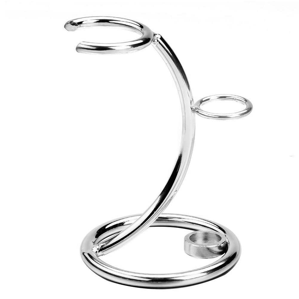 Zinc Alloy Shaving Stand - Safety Razor & Brush Holder for Bathroom Storage (Silver)