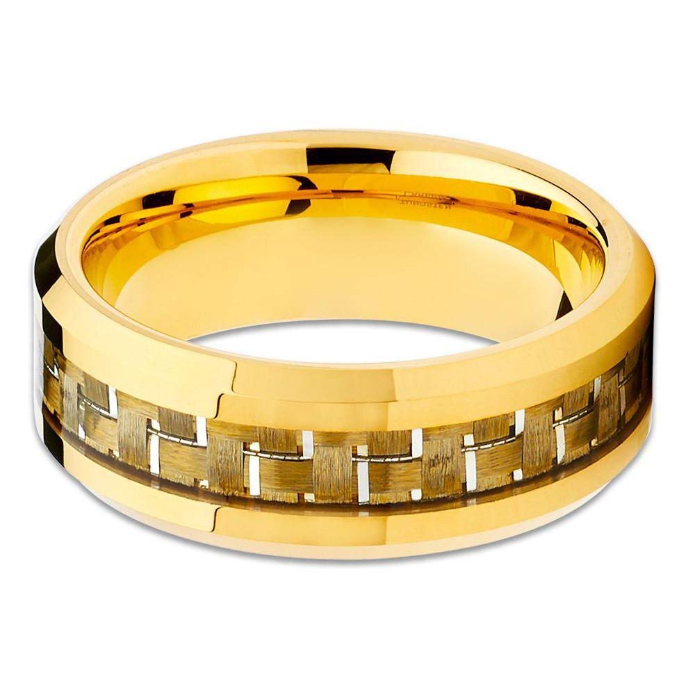 Tungsten Wedding Ring - Carbon Fiber & Gold, 8mm Comfort Fit for Men & Women