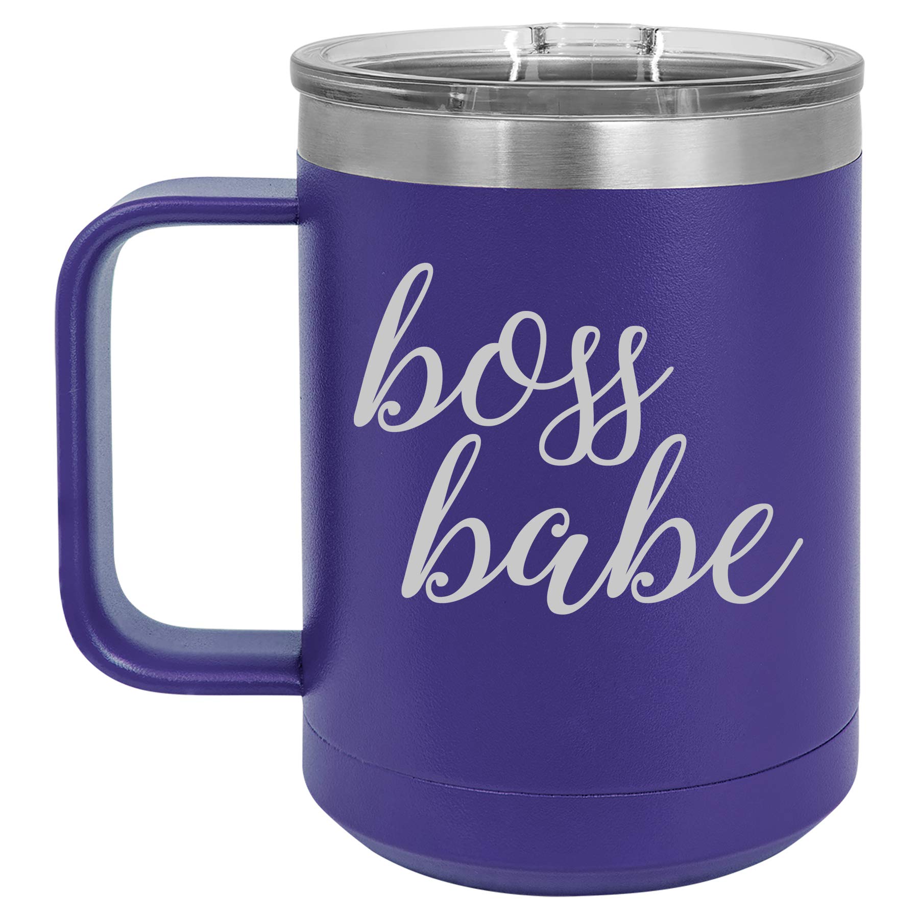 15 oz Vacuum Insulated Stainless Steel Tumbler with Handle & Lid - Leakproof Travel Coffee Mug for Women, Boss Babe Gift (Purple) - Perfect for Office, Commuting & Outdoor Adventures