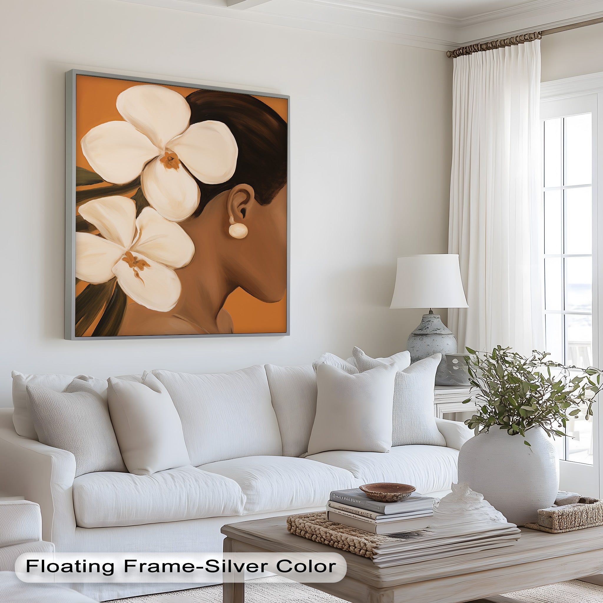 African Woman with Orchids Framed Oil Painting - Handmade Wall Art Decor for Living Room, Bedroom & Office