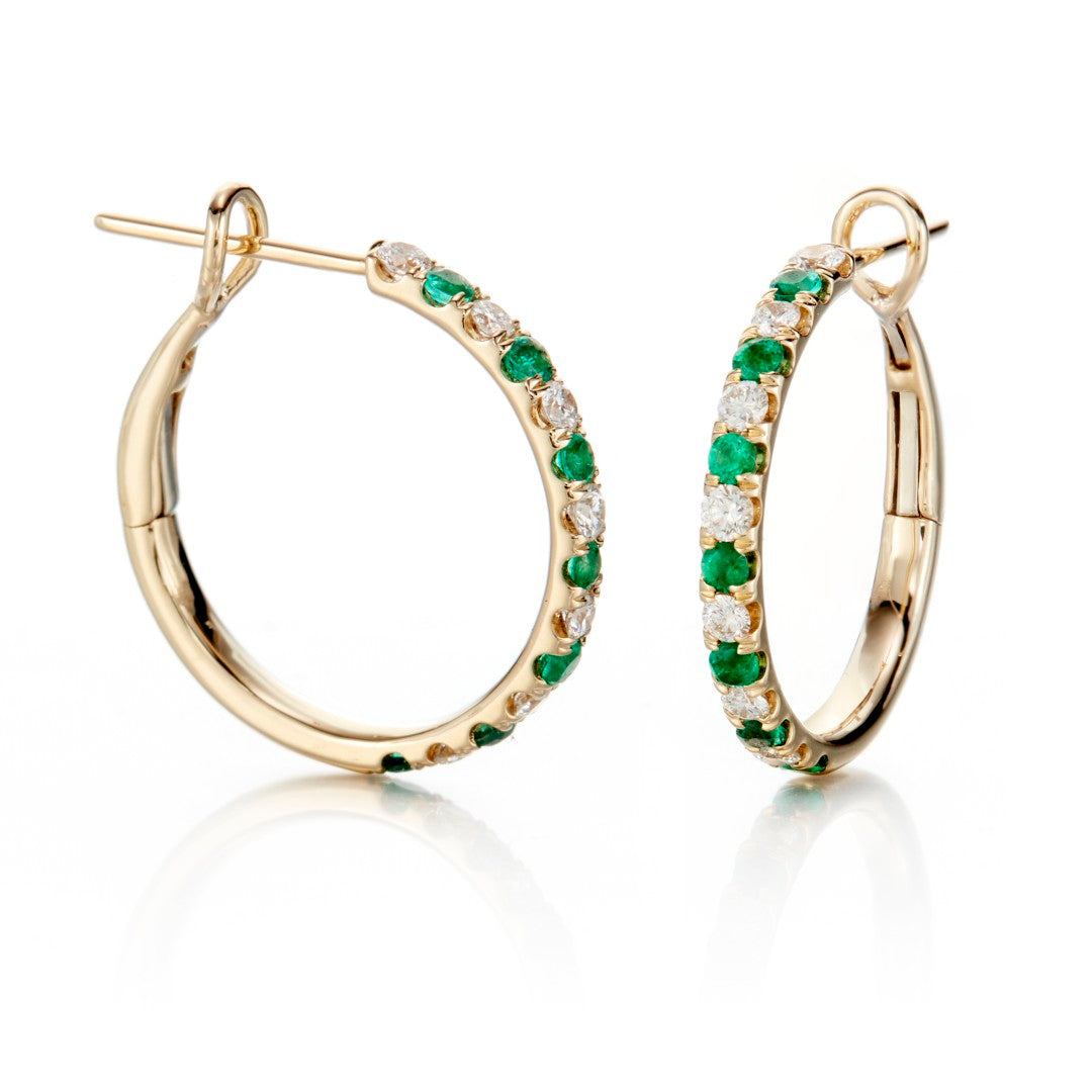 Exquisite Diamond & Emerald Hoop Earrings for Women - 14K Gold Plated Luxury Jewelry - Perfect for Weddings, Parties & Special Occasions