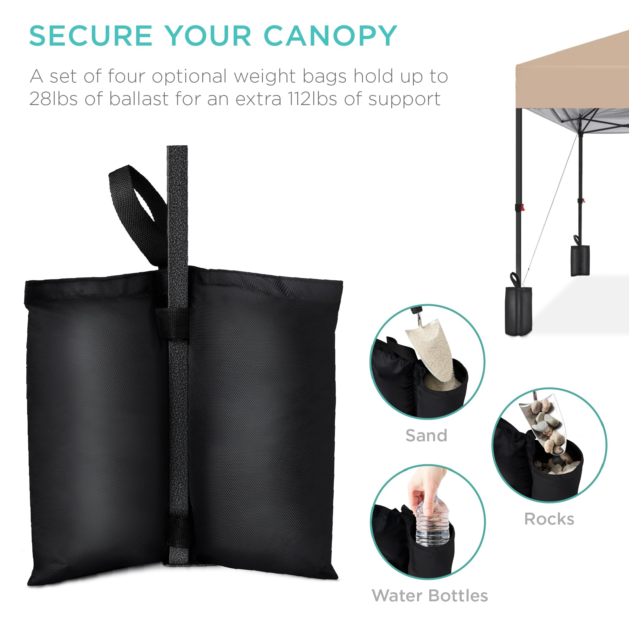 Best Choice Products 12x12ft 1-Person Instant Pop Up Canopy Tent - Portable Shelter with Easy 1-Button Setup, Carrying Case & 4 Weight Bags (Tan) - Perfect for Outdoor Events, Camping, Beach Trips and Backyard Gatherings