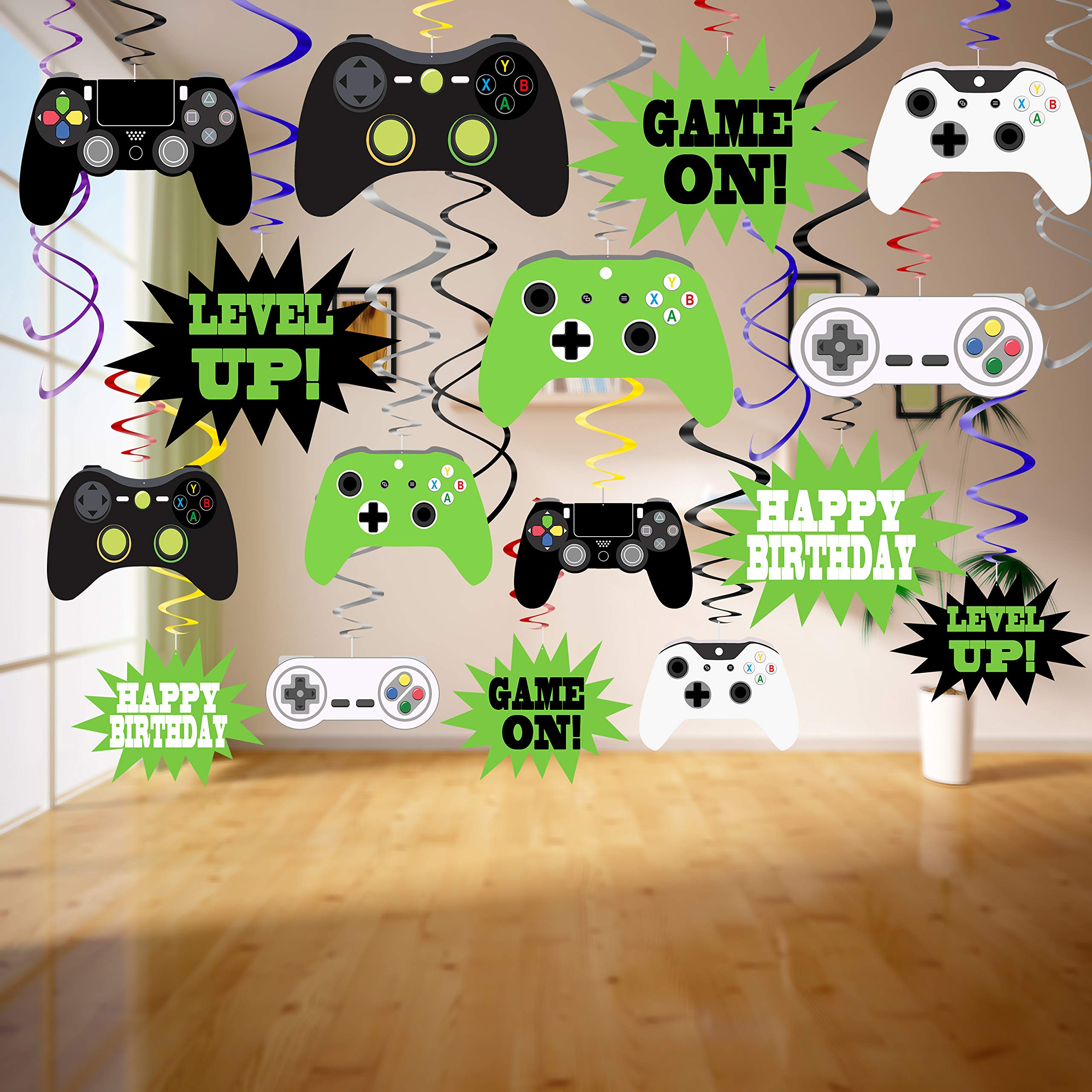 48Pcs Video Game Party Decorations - Game On Hanging Swirls & Balloons for Gaming Themed Birthday, Baby Shower & Room Decor | Perfect for Gamers & Game Lovers