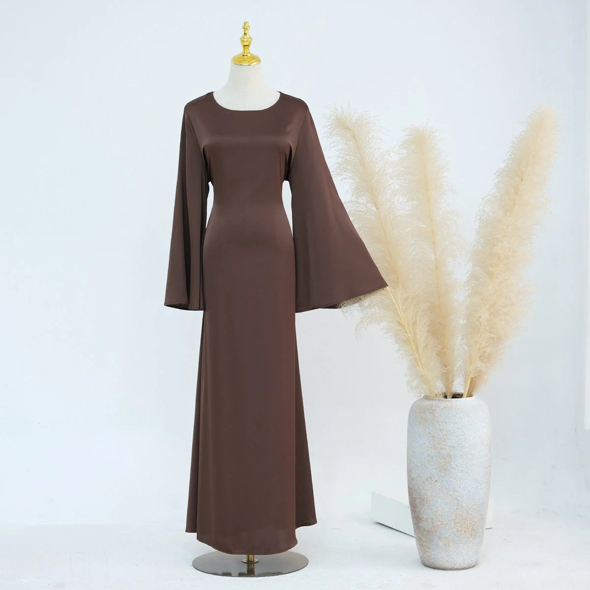2 Pieces Set Elegant Chiffon Satin Abaya Dress for Women - Modest Islamic Prayer Dress #24920 | Perfect for Eid, Ramadan, Mosque & Special Occasions