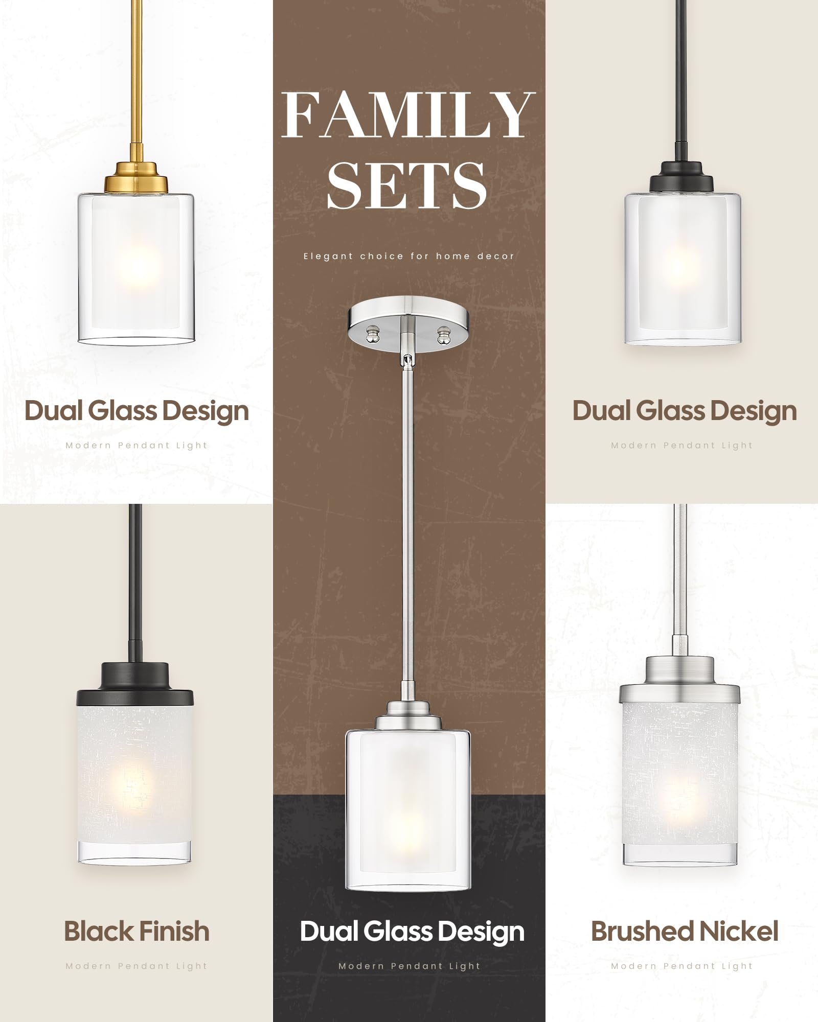 TENGXIN Modern Pendant Light with Brushed Nickel Finish - Kitchen Island Hanging Light Fixture for Farmhouse Dining Room, Bedroom, Bar & Office (Model TXPLBN02) - Perfect for Ambient Lighting Over Countertops and Dining Tables