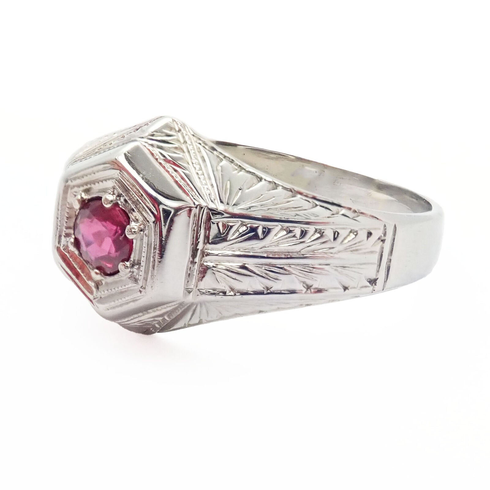 Vintage 18K White Gold Ruby Art Deco Ring - Elegant Antique Jewelry for Women, Perfect for Weddings, Anniversaries & Special Occasions