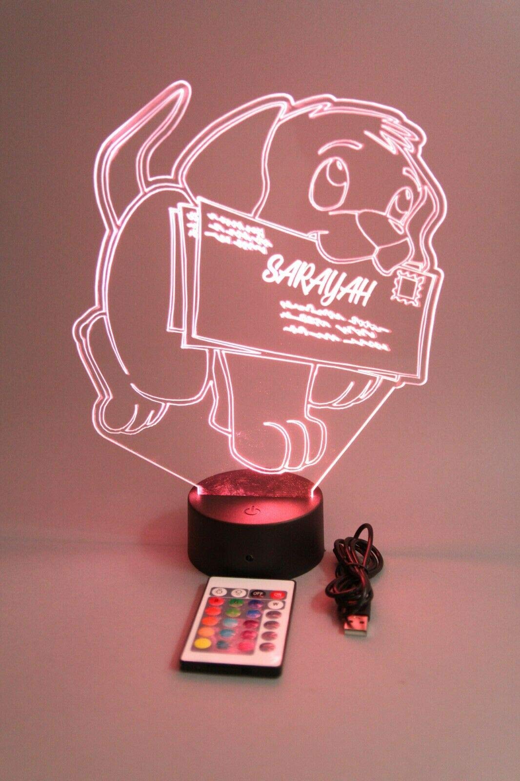 Personalized Custom LED Animal Night Light Lamp - 16 Color Remote Control Desk Lamp for Kids Room, Nursery, Bedroom | Cute Puppy Dog Shape Nightlight | Perfect Gift for Birthdays & Holidays