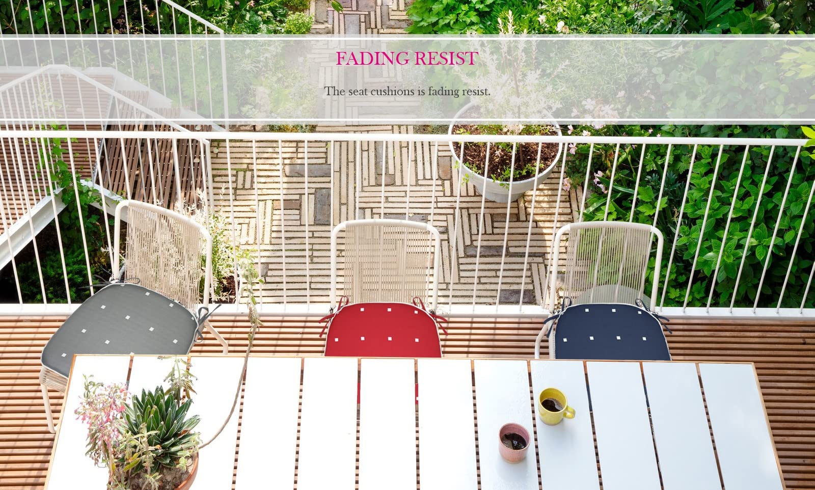 Fabritones Outdoor Seat Cushions - Set of 2 Grey Dot Square Patio Chair Cushions with Ties (16x17 Inch) - Waterproof & Comfortable for Garden, Deck, Poolside & Outdoor Furniture