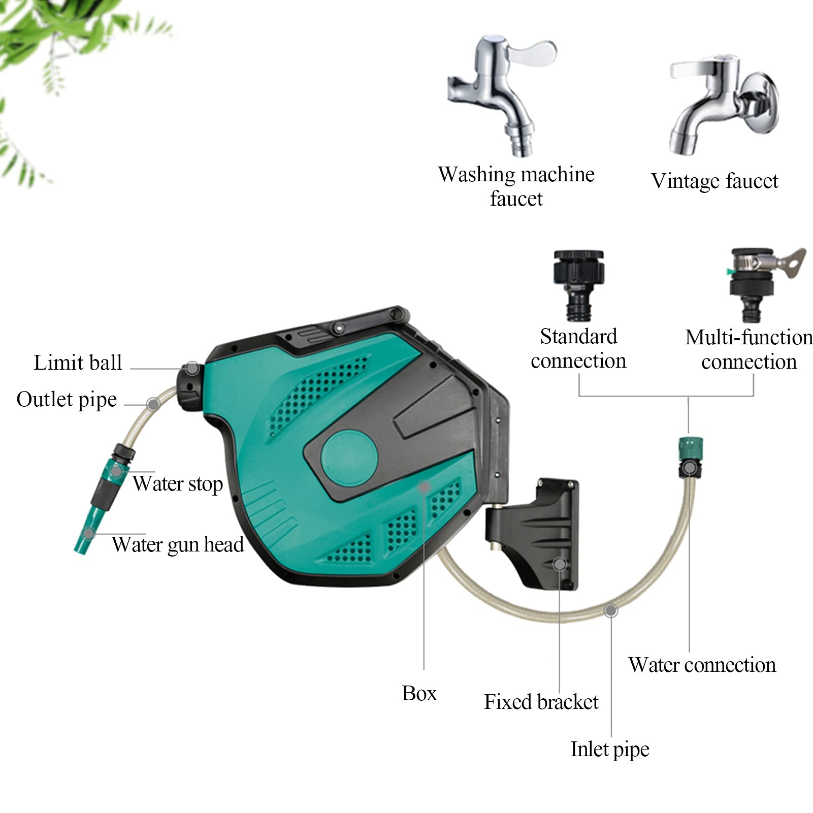 Wall-Mounted Retractable Garden Hose Reel with 180° Swivel & Auto Lock for Easy Watering