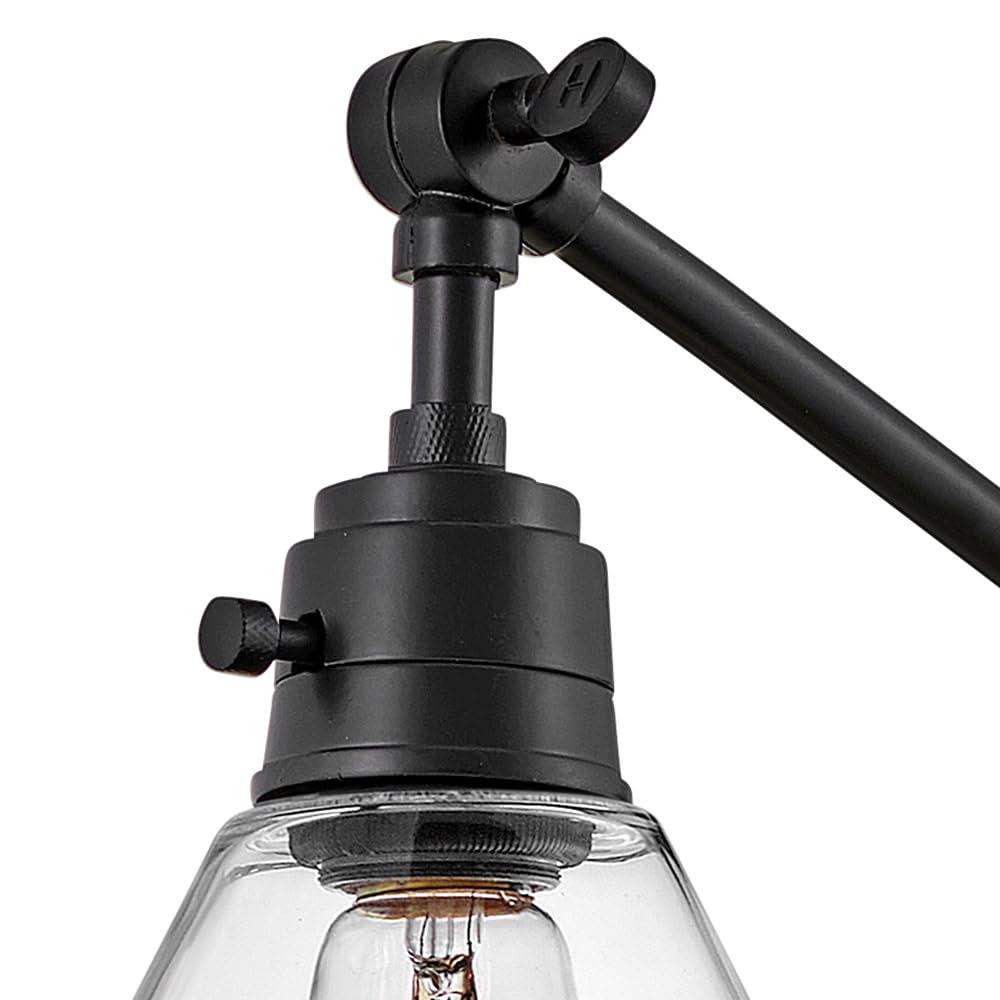 Hinkley Arti 3690BK-CL Medium Articulating Single Light Wall Sconce with On/Off Switch - Black Clear Glass Shade, Adjustable Arm & Removable Fabric Cord - Perfect for Bedroom, Hallway or Entryway Lighting