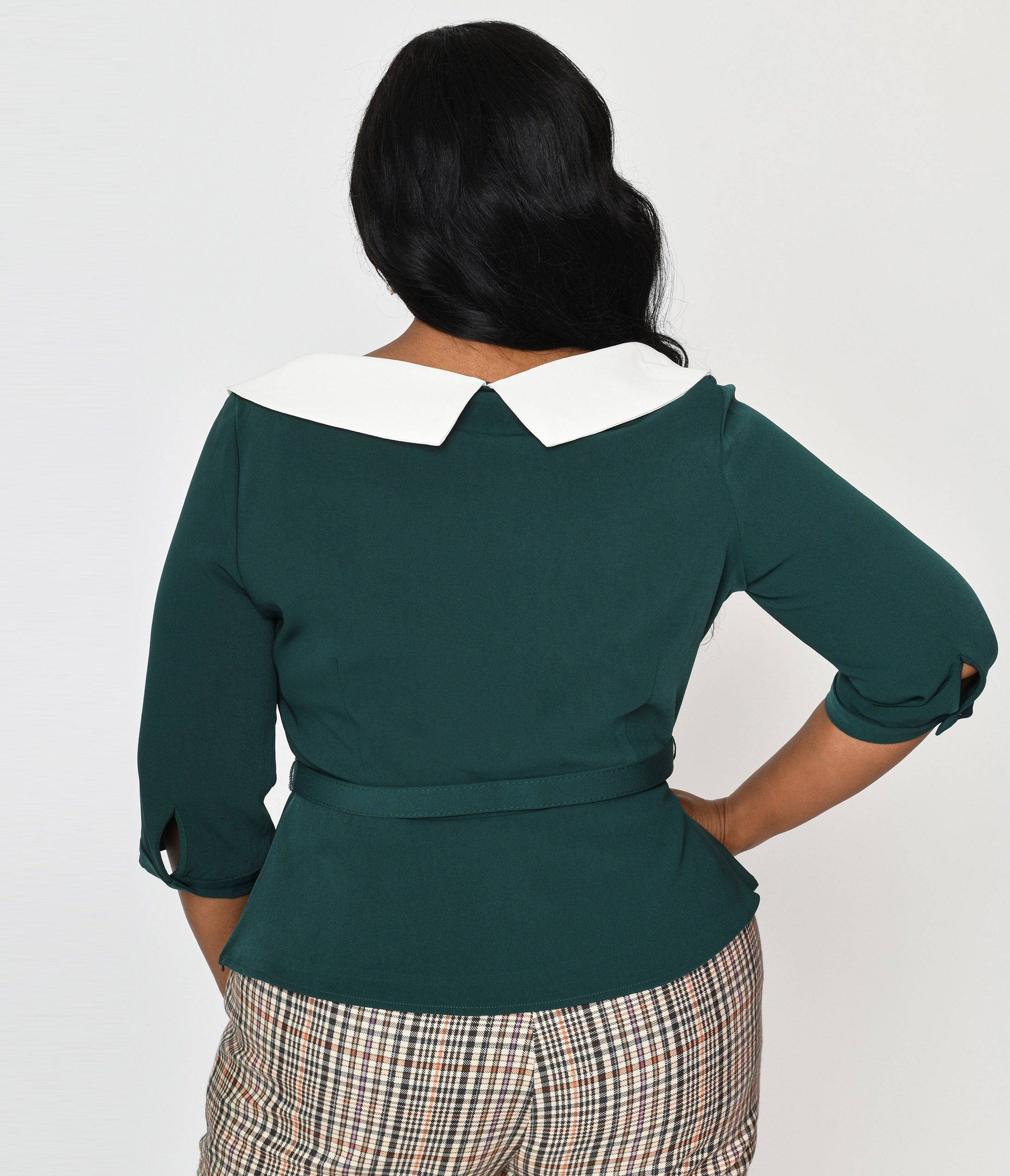 Collectif Green & Floral Collar Peplum Blouse | Vintage-Inspired Women's Top | Perfect for Office Wear, Date Nights & Spring Outfits