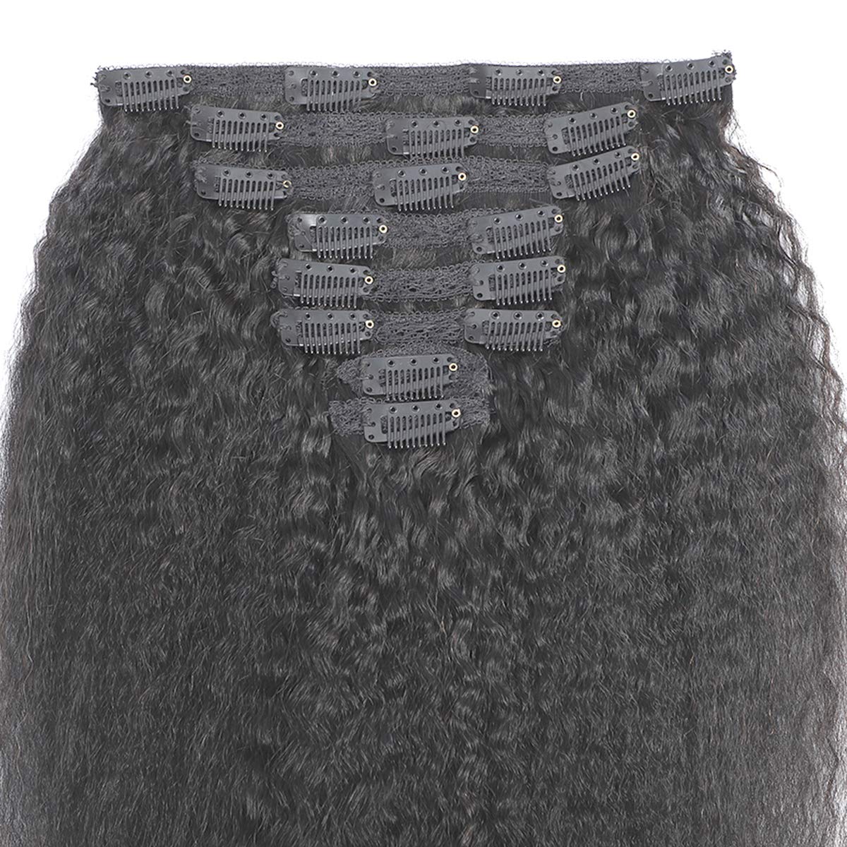 Kinky Straight Clip in Hair Extensions for Women - 14 Inch Virgin Brazilian Human Hair Weft, Silky Soft & Natural - Perfect for Daily Styling, Parties & Special Occasions