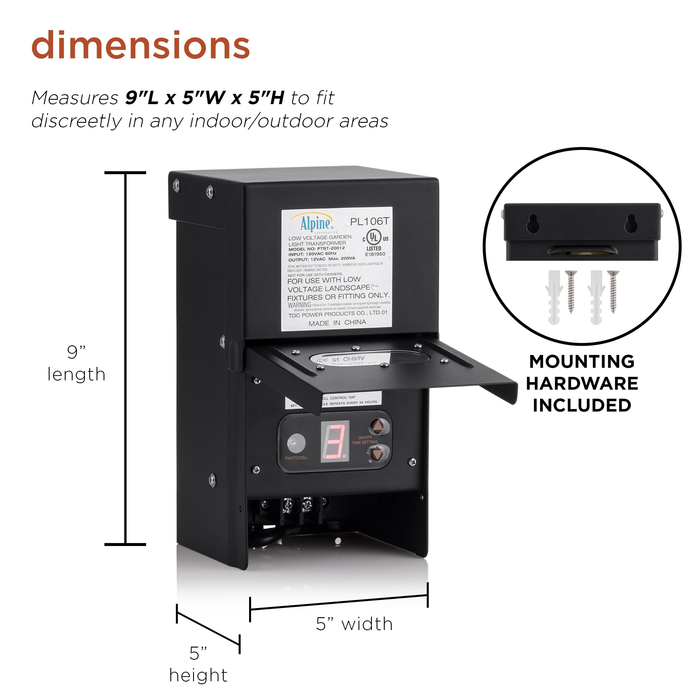 Alpine Corporation 200W Outdoor Transformer with Photocell & Timer for Ponds, Fountains, Waterfalls - Perfect for Garden, Patio & Landscape Lighting