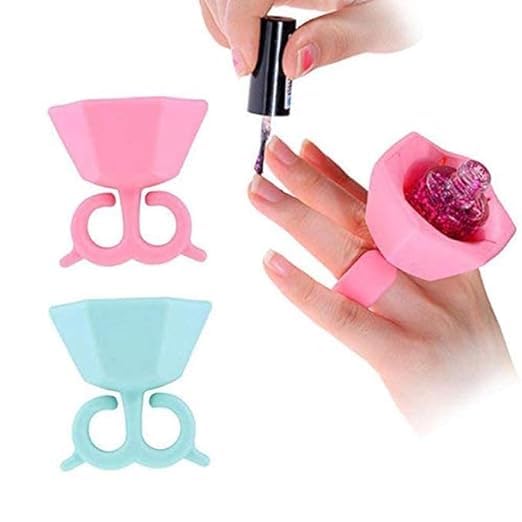 Krupasadhya Silicone Round Nail Polish Bottle Holder Stand - Wearable Nail Polish Ring Holder for Easy Manicure | Portable Nail Art Accessory Tool for Home & Salon Use | Perfect for DIY Nail Polish Application (2-Pack)