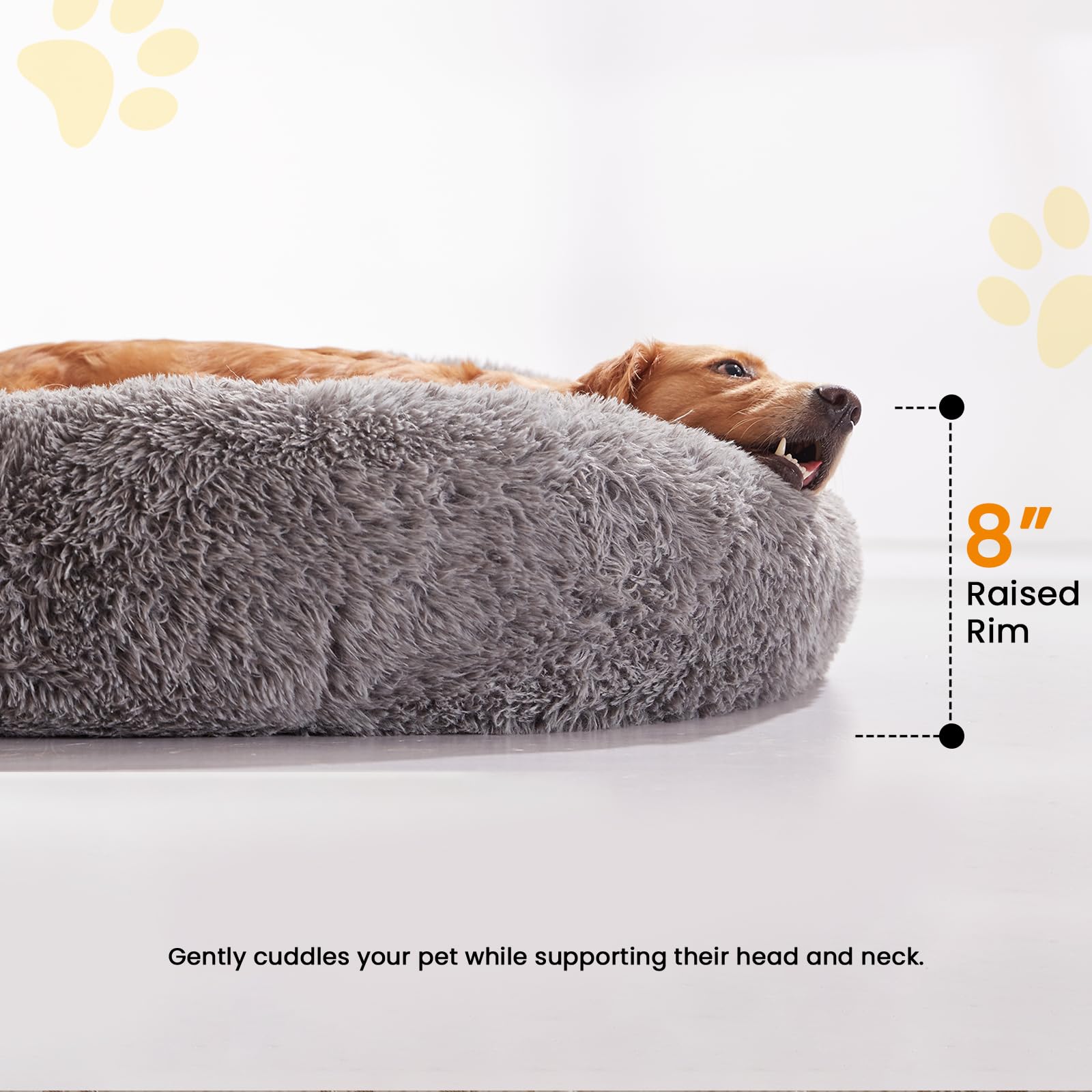 Large Dog Bed for Dogs Up to 80Lbs - 34 Inch Round Fluffy Calming Donut Pet Bed with Plush Orthopedic Support - Perfect for Crate, Living Room & Bedroom Comfort