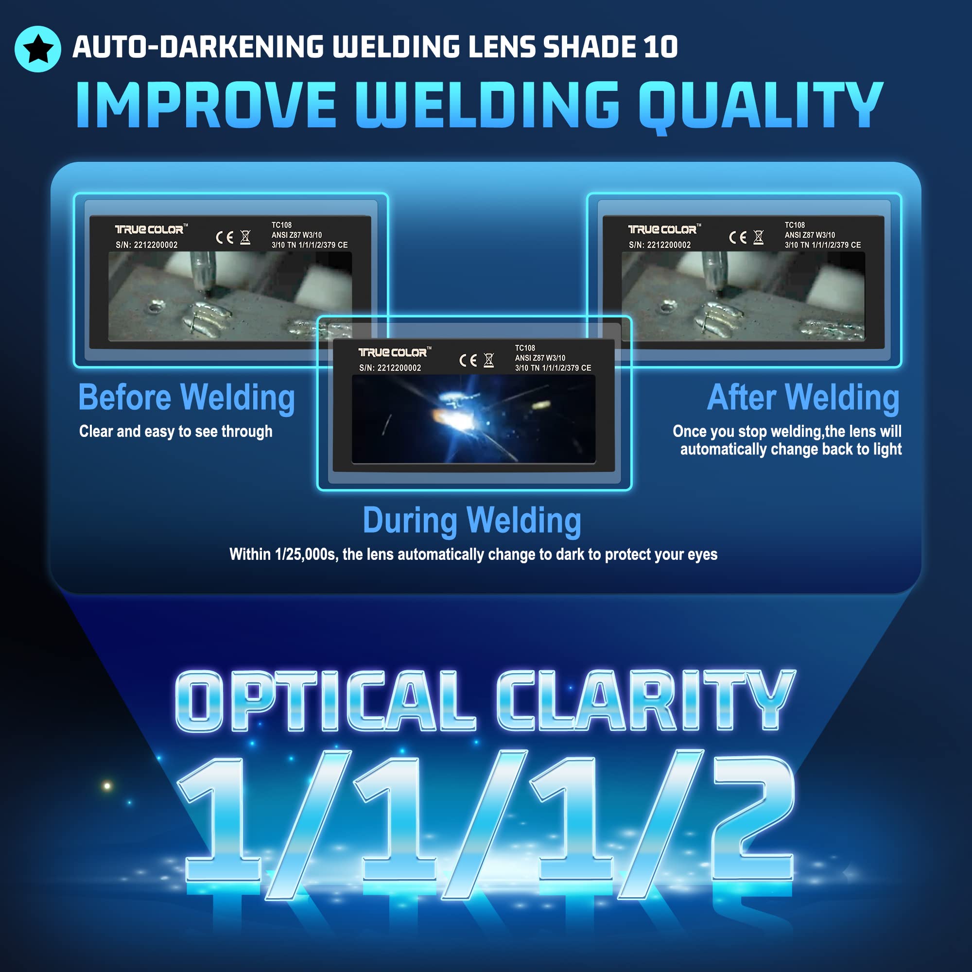 2x4.25'' Auto Darkening Welding Lens with Shade 10 - True Color Blue Technology for Clear View - Fits Most Pancake & Pipeliner Welding Helmets - Ideal for MIG, TIG, Arc Welding & Metal Fabrication