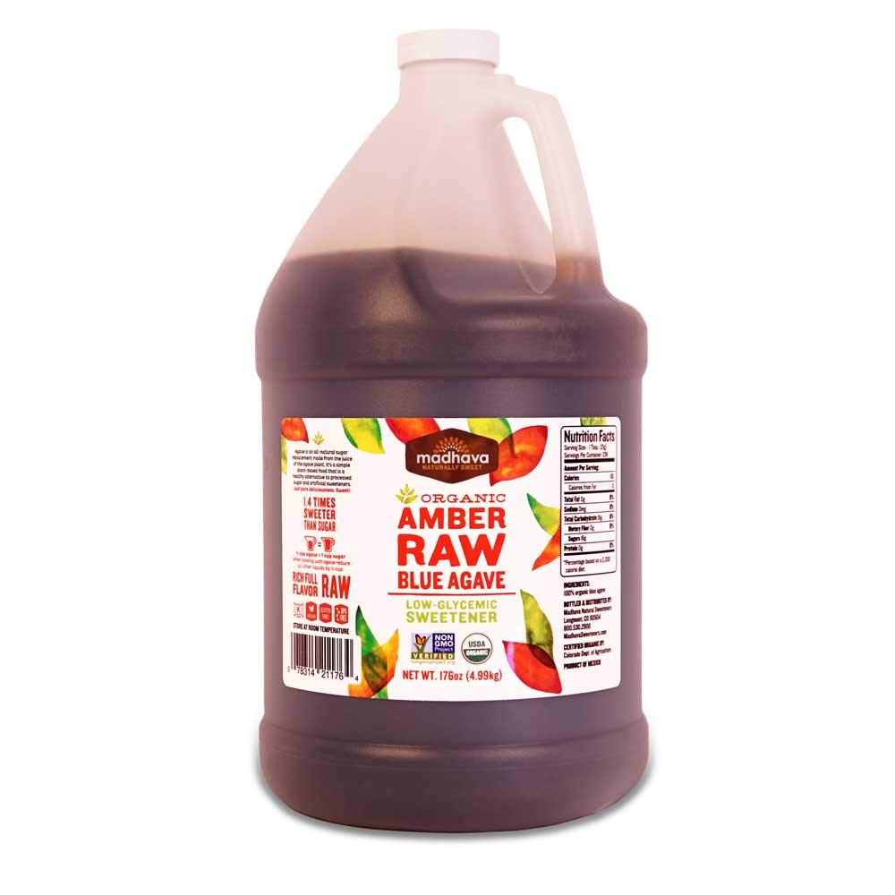 Madhava Amber Raw Agave Honey - 176 Ounce (4 per Case) | Organic Sweetener for Tea, Coffee, Baking & Healthy Recipes | USDA Certified, Non-GMO, Gluten-Free