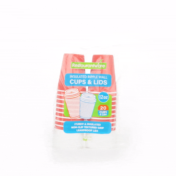Premium 12oz Tangerine Orange Ripple Wall Paper Coffee Cups with White Lids - 3.5