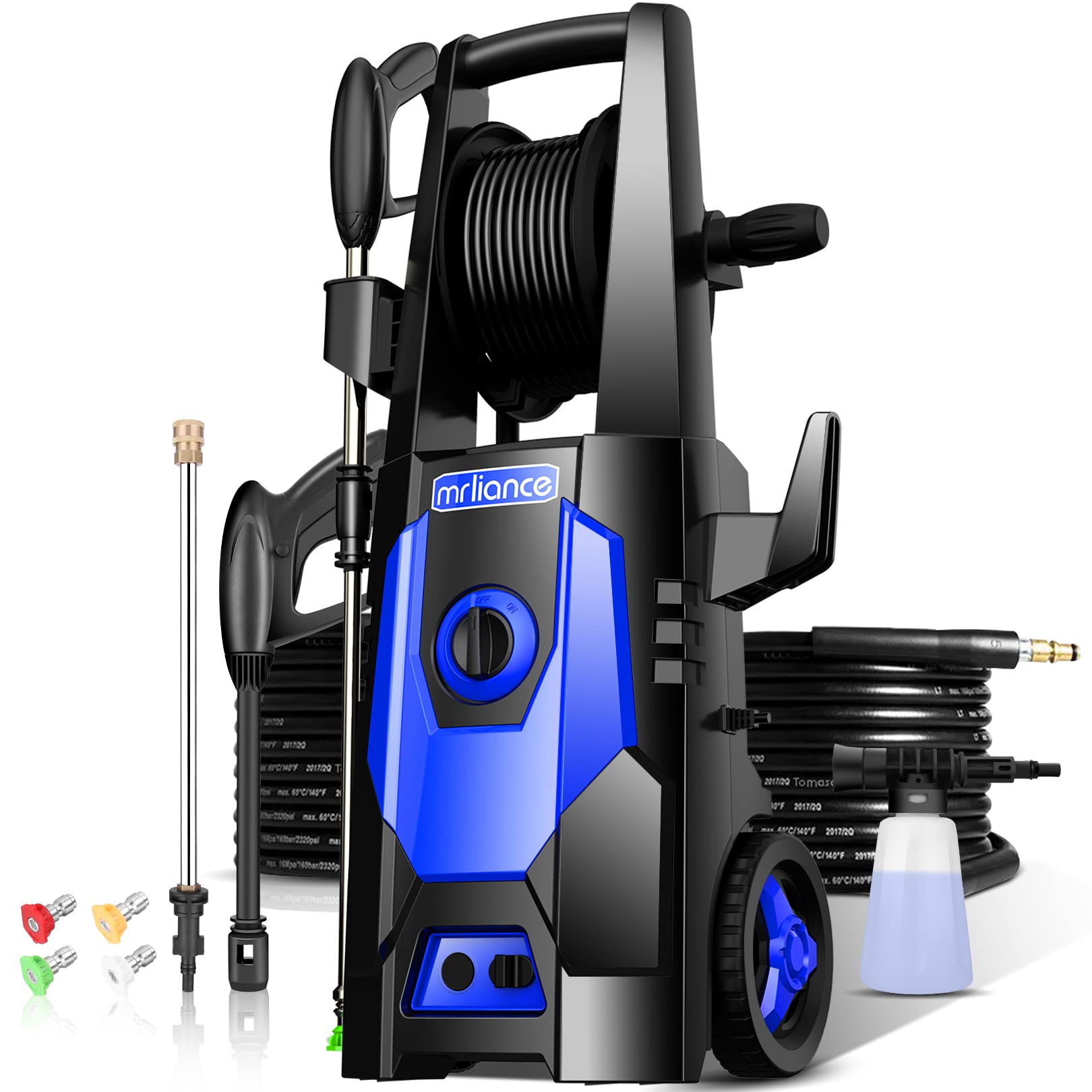 Mrliance 1600W Electric Pressure Washer - 3.1GPM High Power Pressure Cleaner with 4 Nozzles & Hose Reel | Perfect for Patio, Deck, Driveway, Fence, Car Washing & Outdoor Cleaning