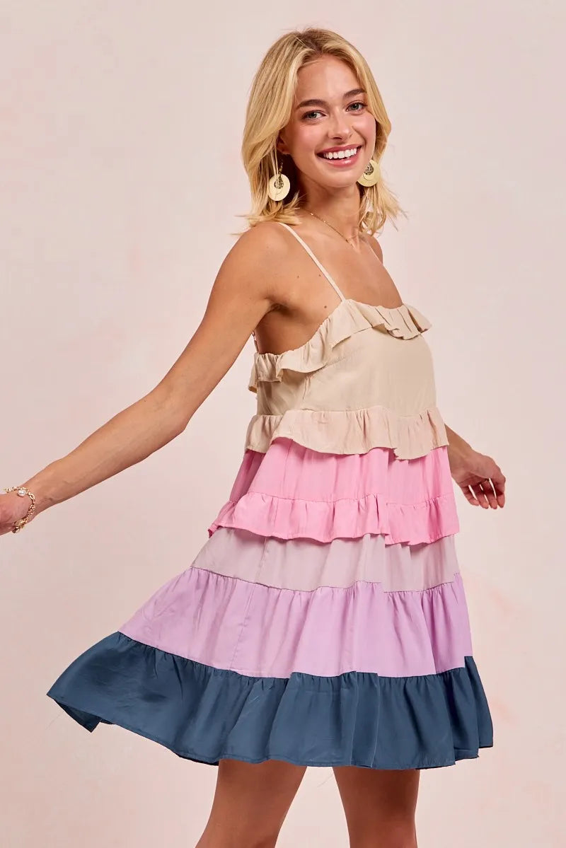 Stylish Color Block Tiered Dress for Women - Trendy Flowy Midi Dress for Casual Outings & Summer Parties