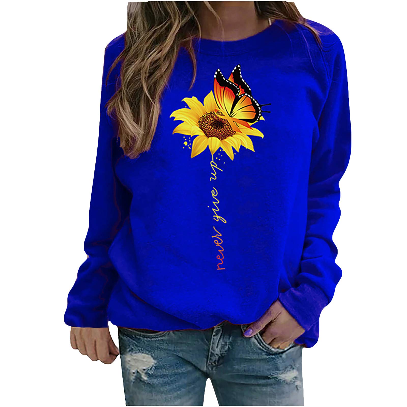 Women's Fitted Cotton T-Shirts with Butterfly Print - Winter Casual Long Sleeve Sweatshirt for Ladies - Perfect for Daily Wear, Office, and Weekend Outings