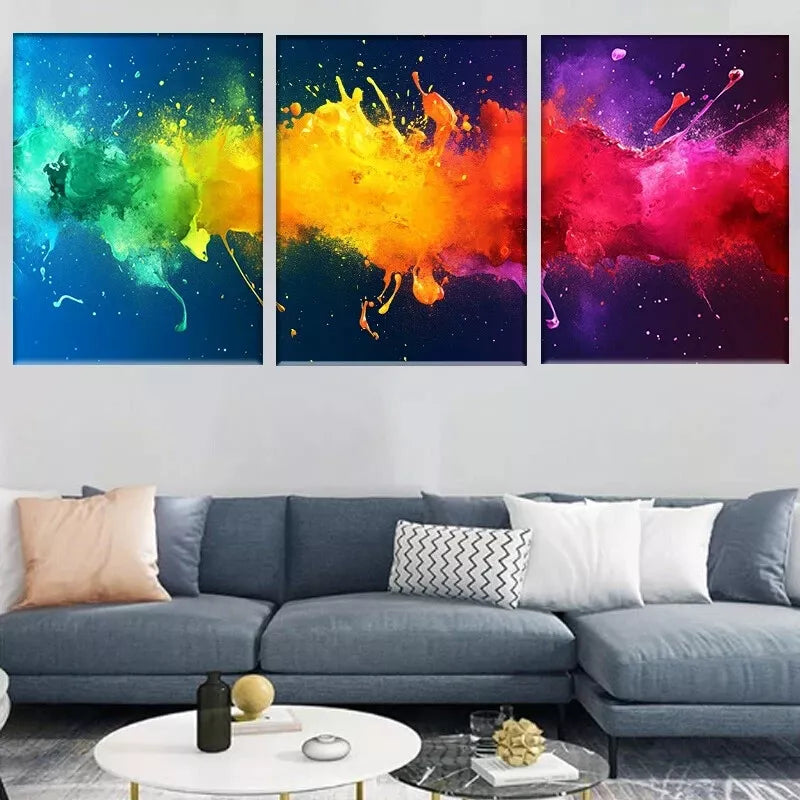 3-Piece Modern Vibrant Abstract Color Splash Wall Art Set - Framed Canvas 50x70cm (20x28in) - High Quality Print - 100% Australian Made - Ready to Hang - Perfect for Living Room, Bedroom & Office Decor