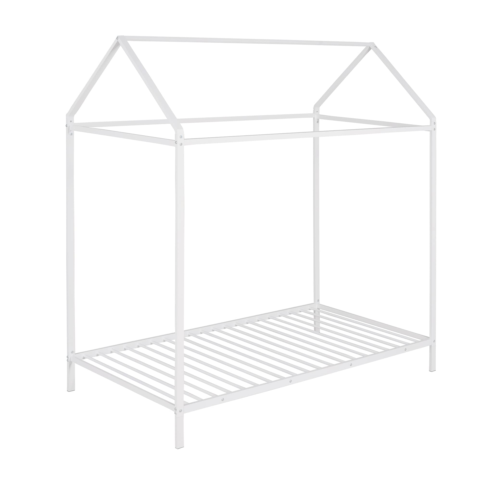 Montessori Twin House Bed for Kids - Sturdy Metal Platform Bed Frame, No Box Spring Needed, White - Perfect for Boys & Girls Bedrooms, Playrooms & Montessori Learning Spaces
