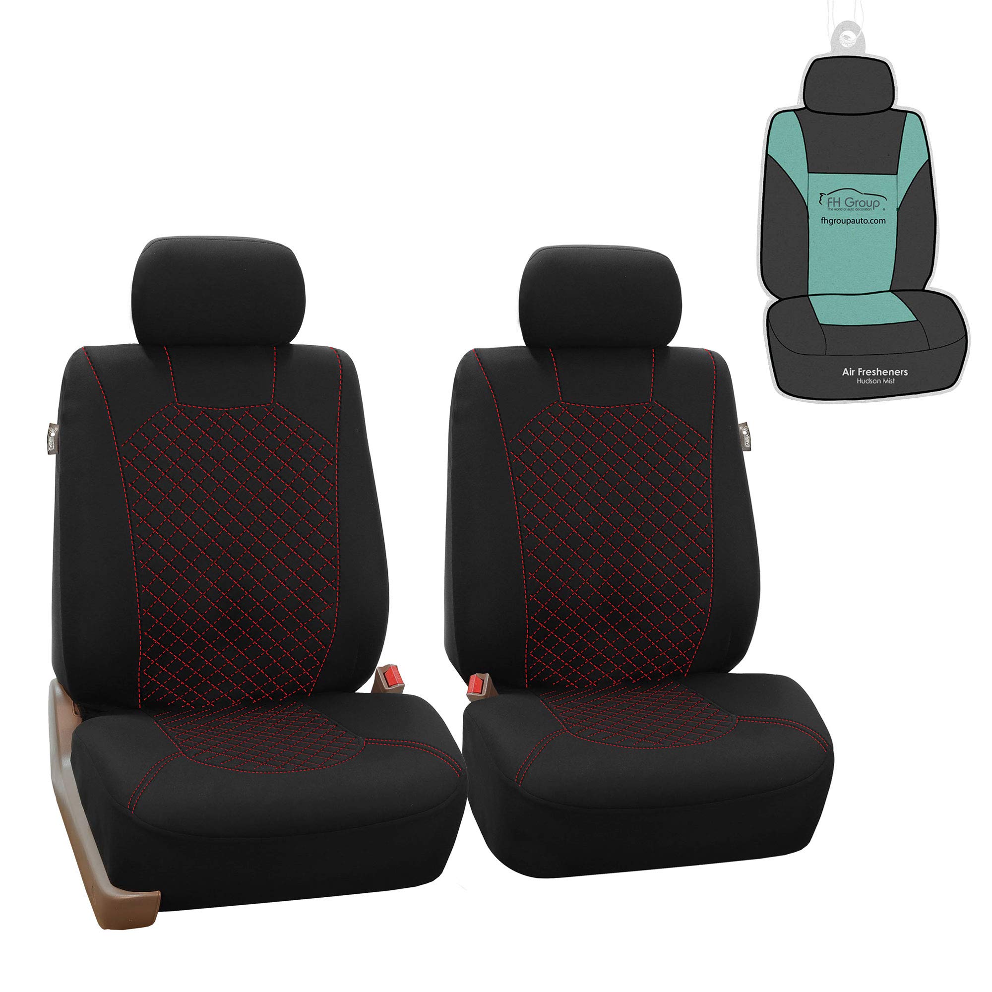 FH Group Red Quilted Flat Cloth Car Seat Covers - Universal Fit for Cars, Vans, Trucks & SUVs | Airbag Compatible Front Seat Protectors | Perfect for Daily Commuting, Road Trips & Interior Protection