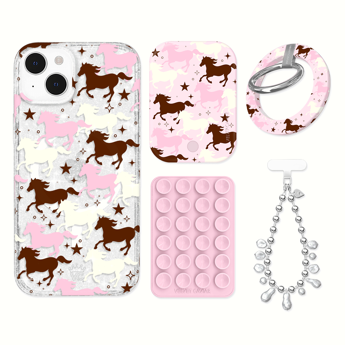 Pink Pony Glitter iPhone Case with Grip - Cute Sparkly Phone Cover for iPhone 13/14/15 Pro Max - Perfect for Girls, Teens, Women | Great for Everyday Use, Parties & Gifts