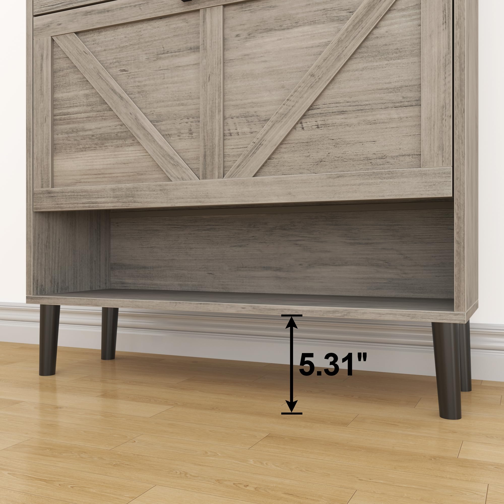 HOMEFORT Slim Shoe Storage Cabinet with 2 Flip Drawers - Narrow Wooden Entryway Shoe Organizer with Farmhouse Style Legs - Washed Gray Hidden Shoe Cabinet for Front Door Entrance - Perfect for Small Spaces & Apartment Living