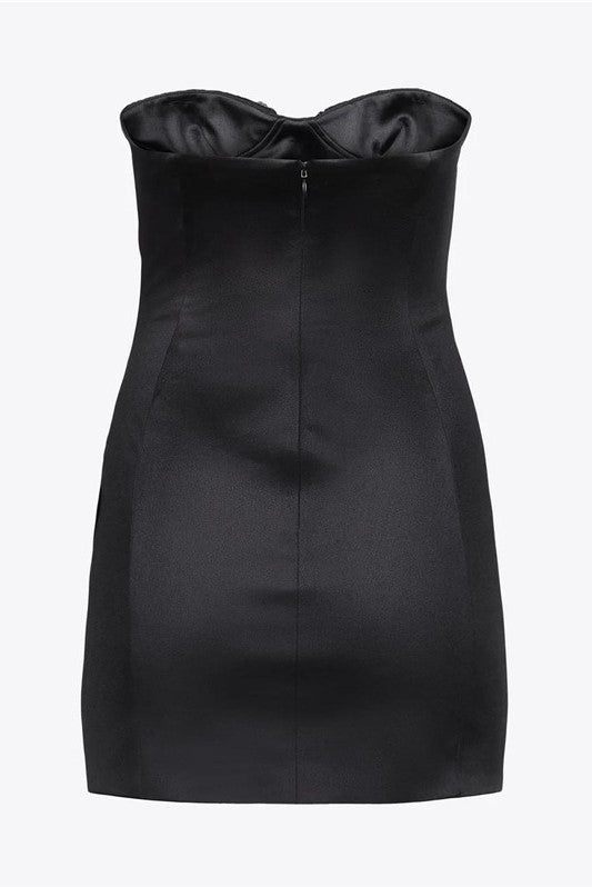 Heidi Strapless Satin Mini Dress for Women - Elegant Black Evening Gown for Cocktail Parties, Date Nights & Special Occasions