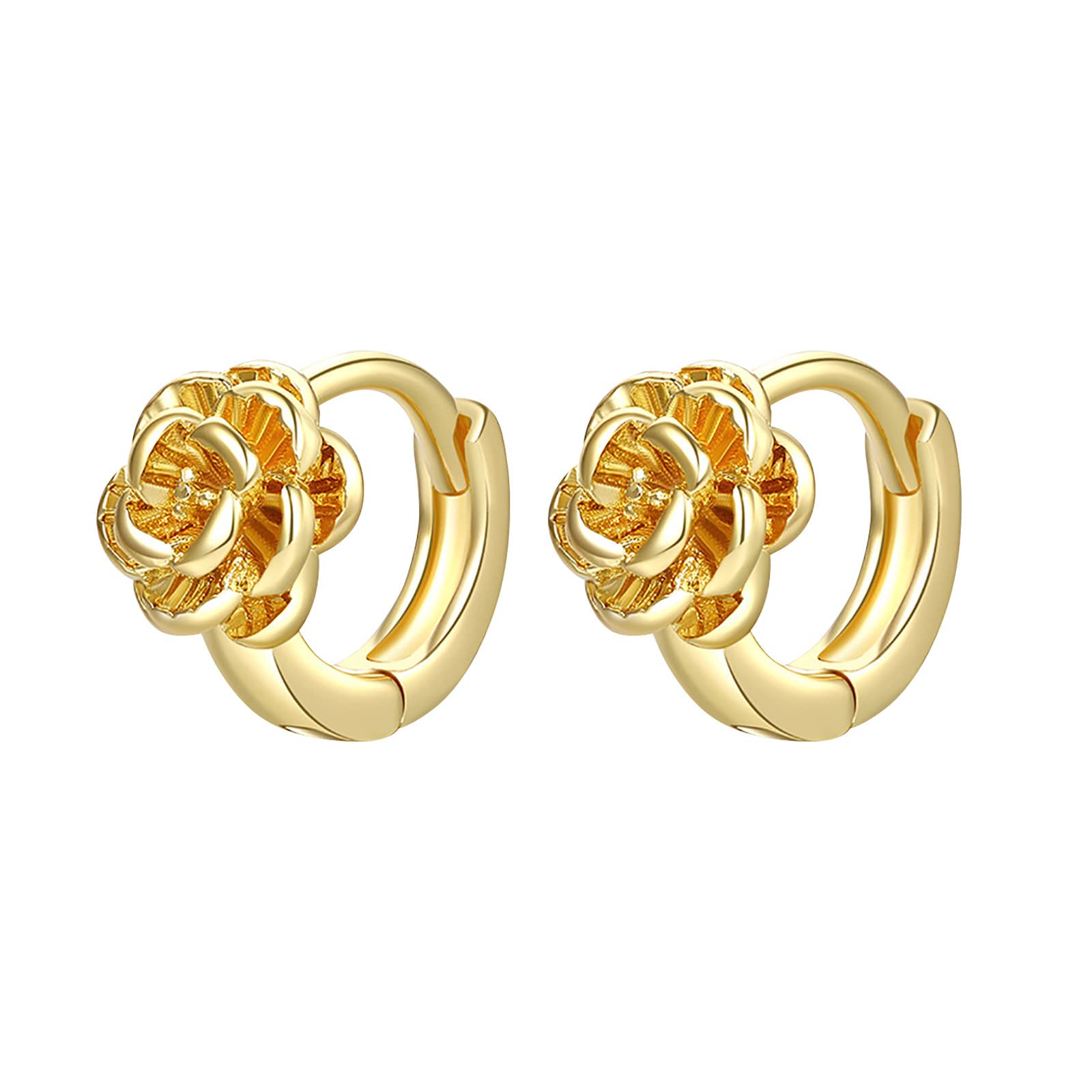 Elegant Rose Hoop Earrings for Women - Gold Flower Dangle Earrings for Wedding, Bridal, Party & Everyday Wear - Fashion Jewelry Gift for Her
