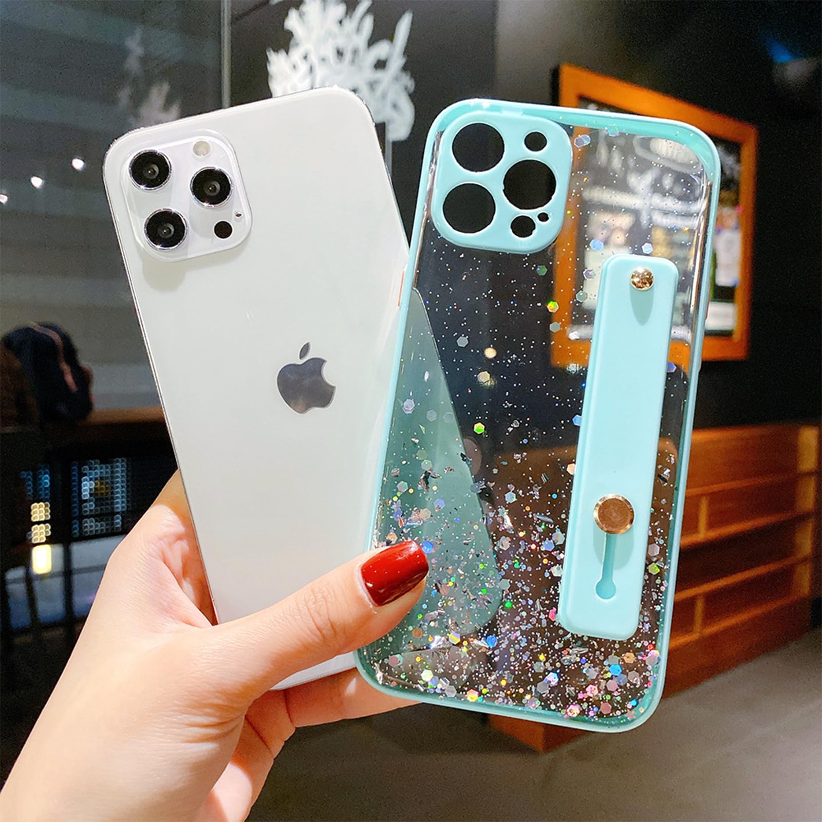 Sparkle Clear TPU Case with Wrist Strap & Kickstand for iPhone 11 Pro Max 6.5