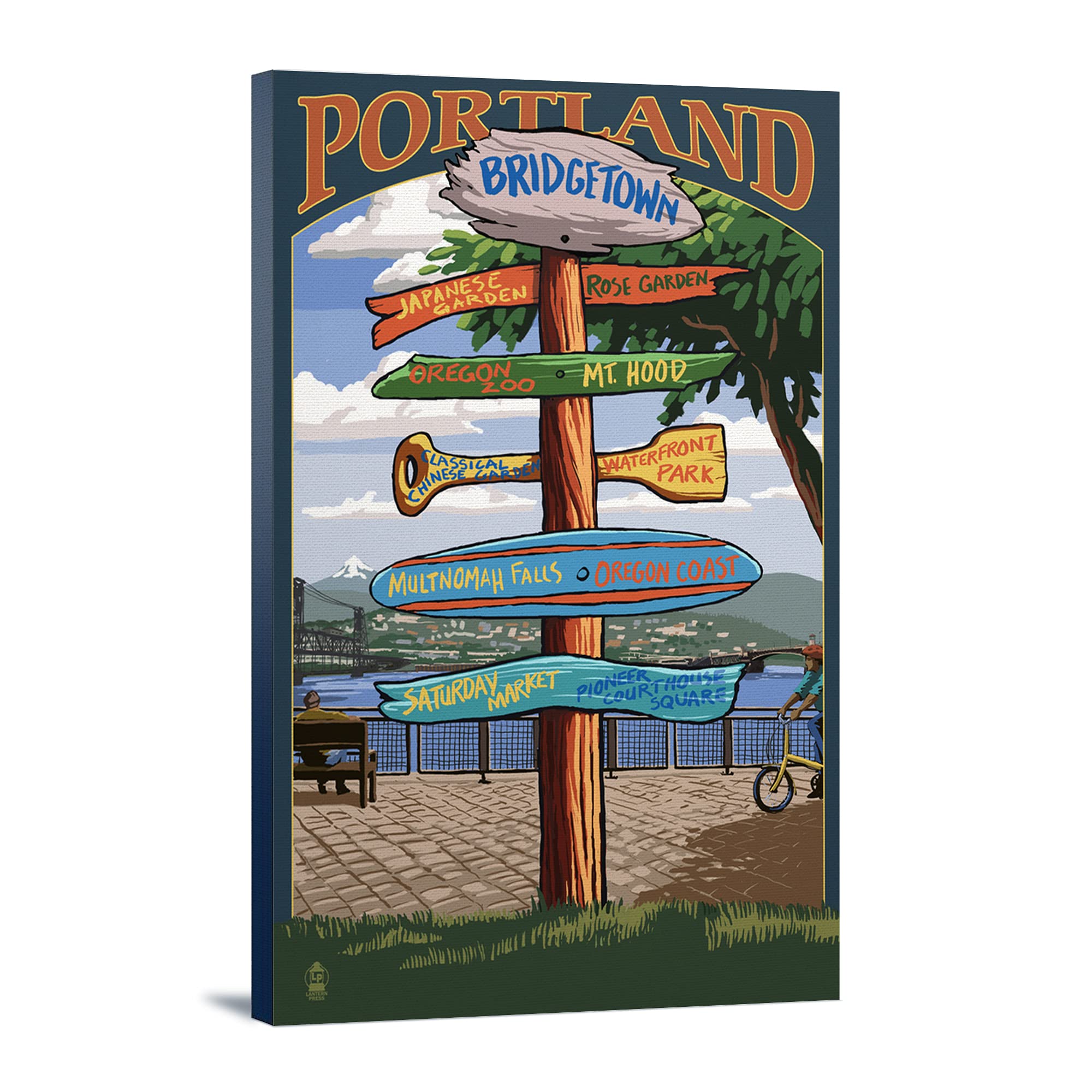 Lantern Press Portland Oregon Destination Signpost - 16x24 Wrapped Canvas Wall Art Decor | Perfect for Living Room, Bedroom & Office Decorations